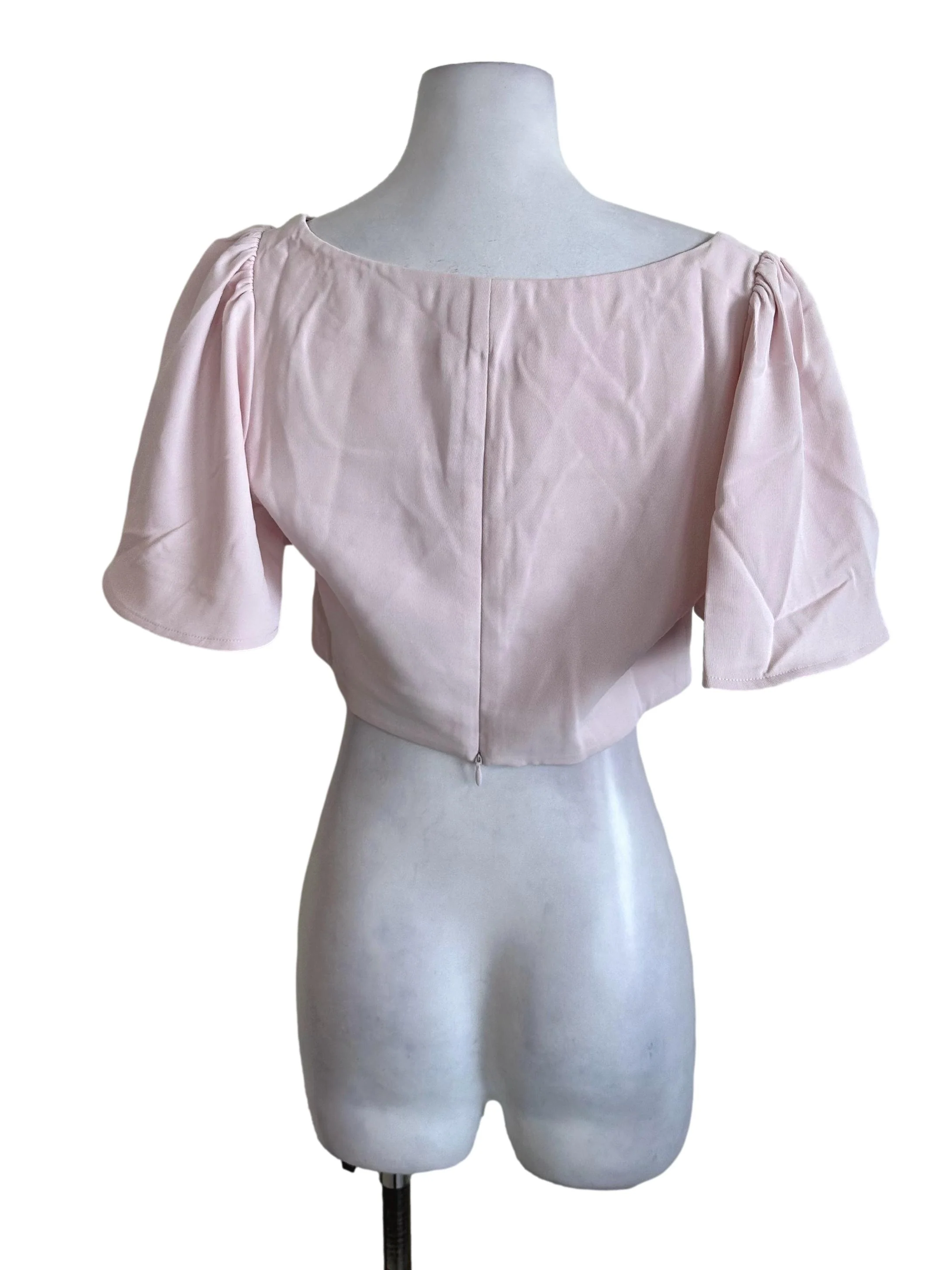 Pale Pink Square Neck Short Sleeve Top - Image 2