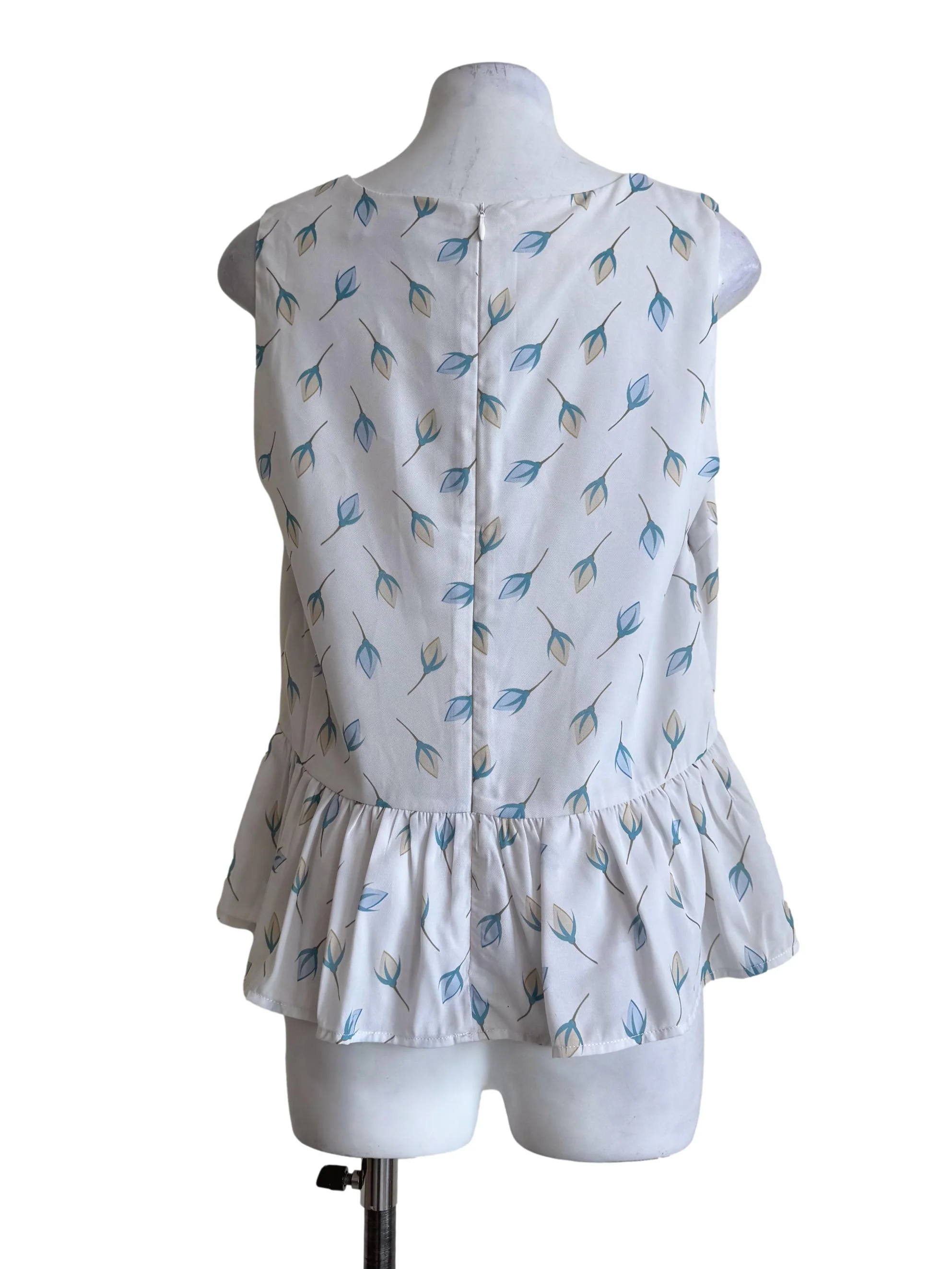 Pale White With Prints V Neck Sleeveless Top - Image 2
