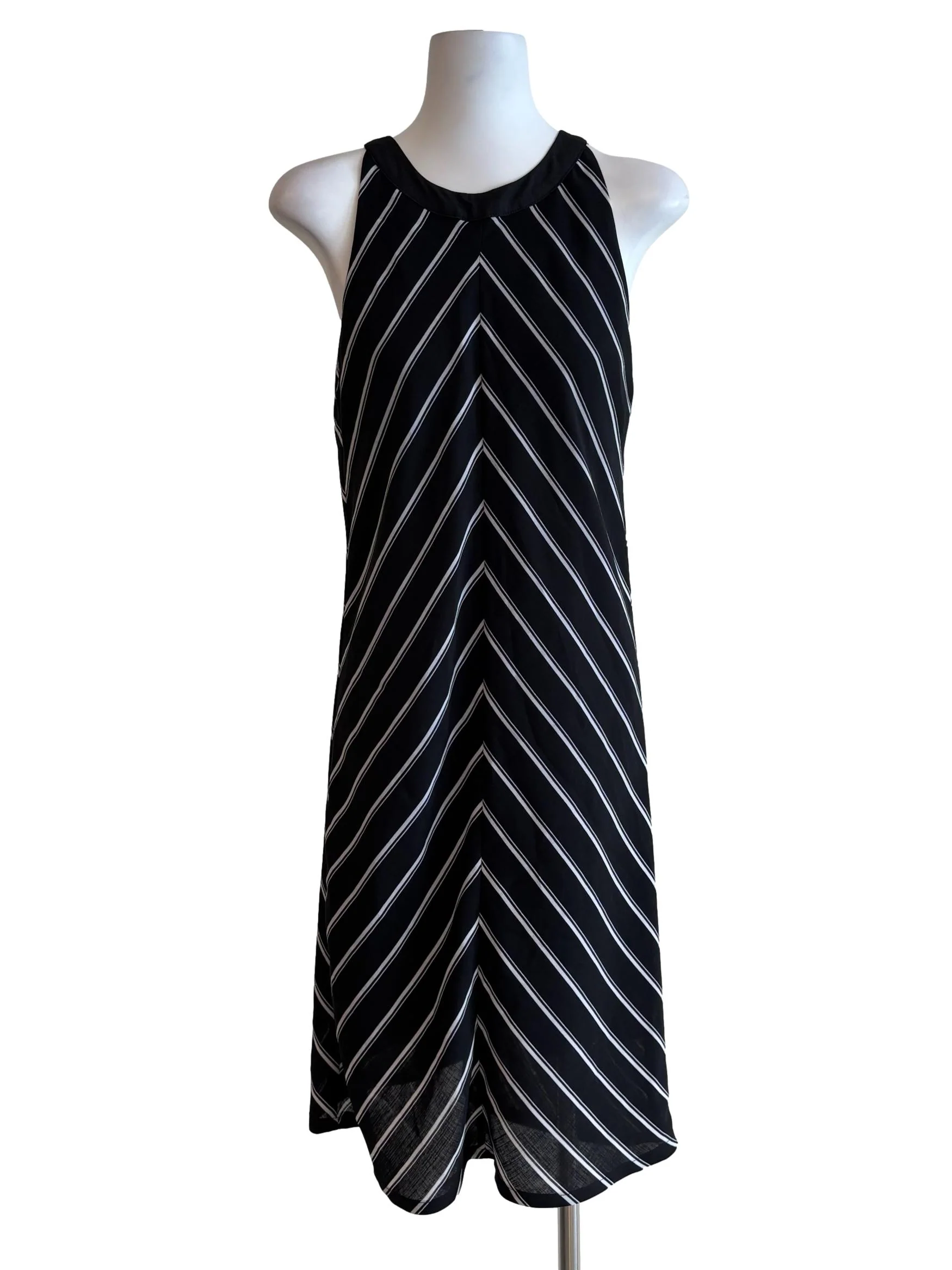 Parisian Black Striped Round Neck Dress