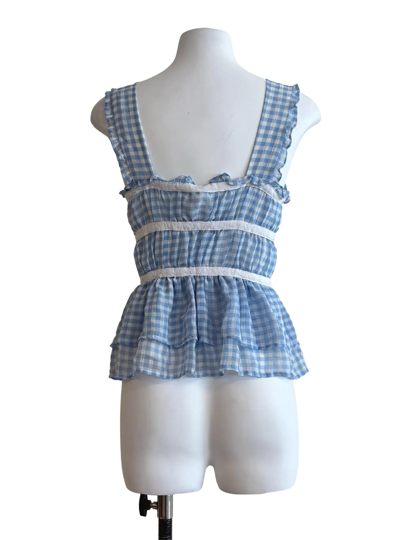 Pastel Blue Gingham Baby Doll Top - Image 2