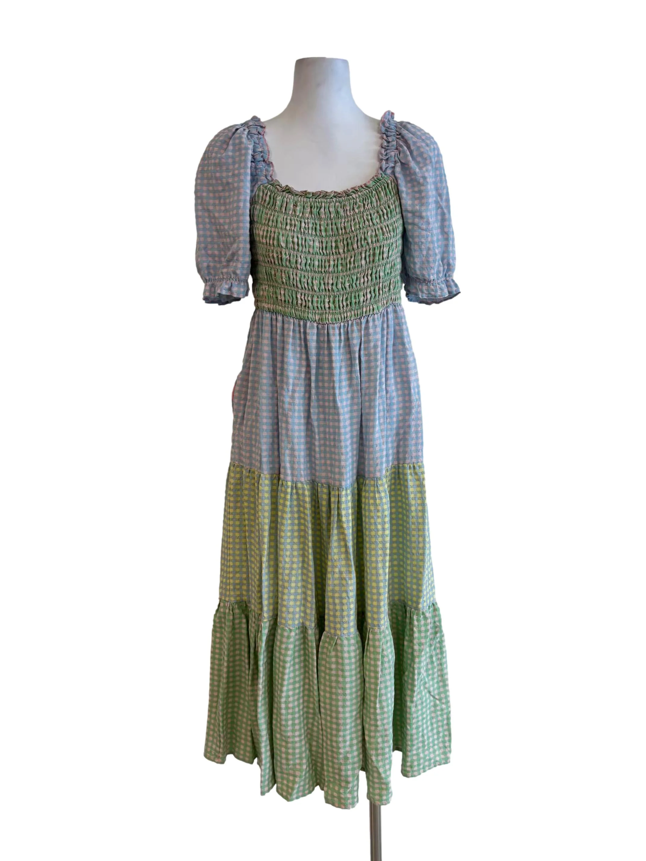 Pastel Blue Green Gingham Cotton Dress