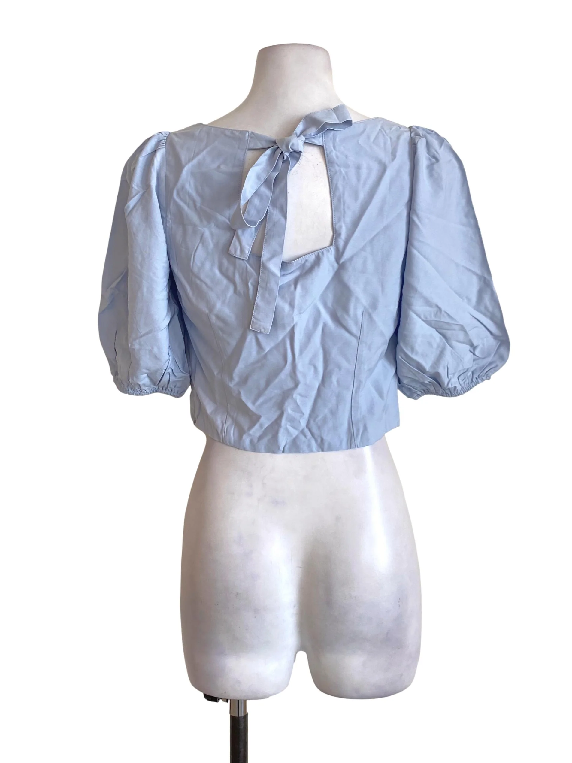 Pastel Blue Puffed Sleeved Cropped Top - Image 2