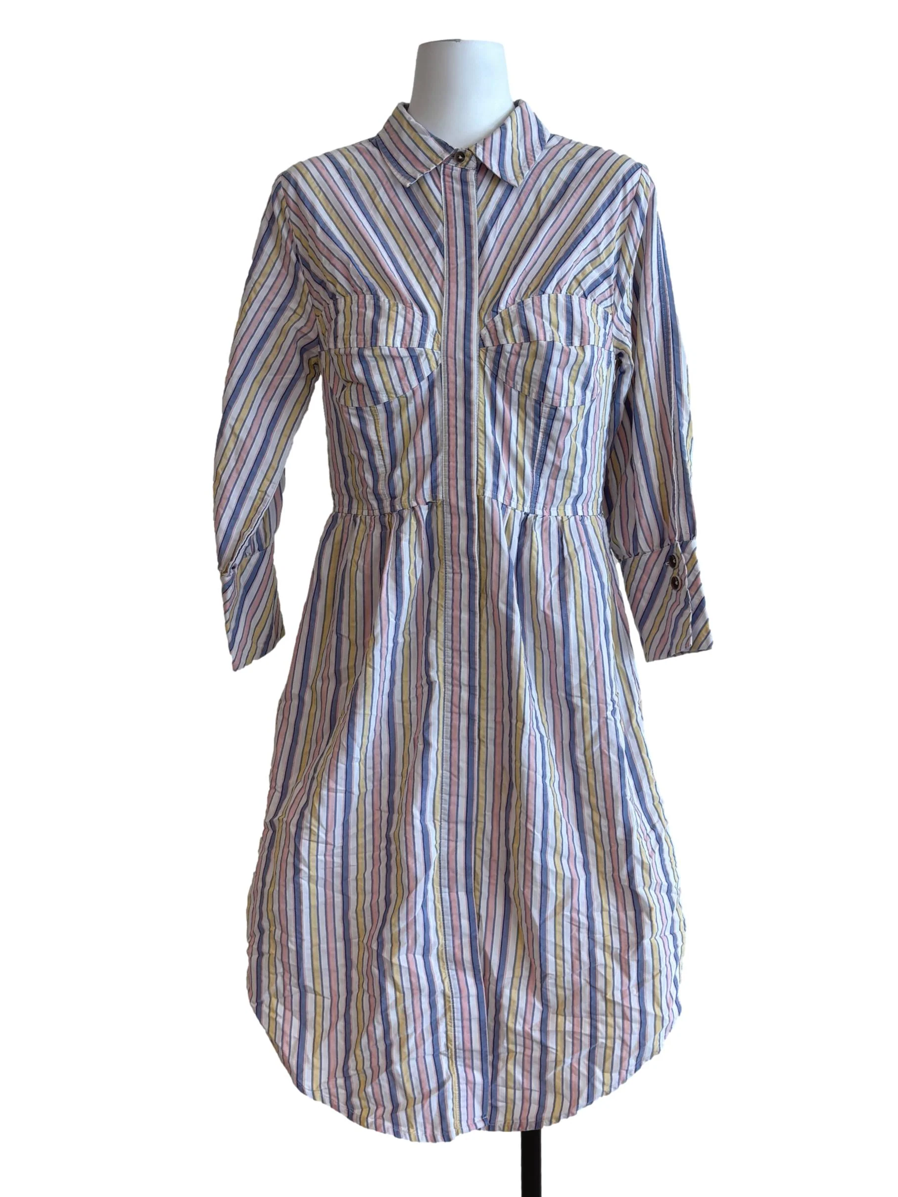 Pastel Blue Striped Shirt Dress