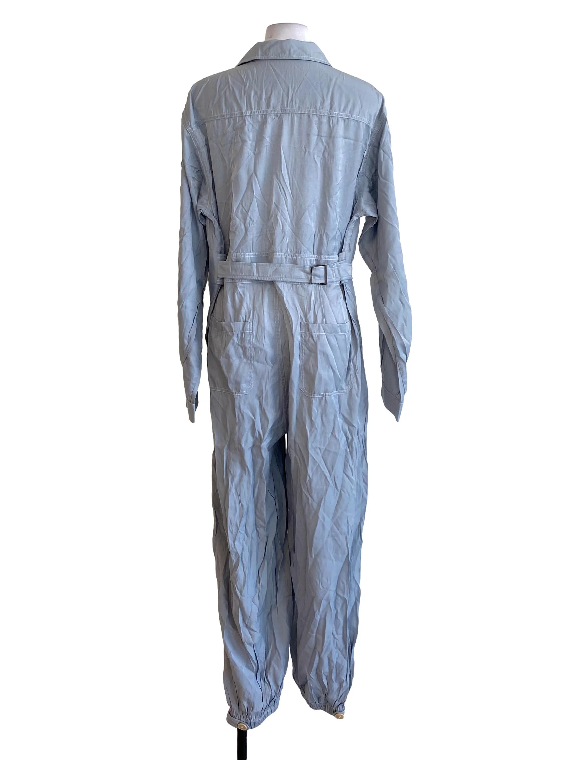 Pastel Blue Wing Collar Long Sleeve Shirt Track Jumpsuit - Image 2