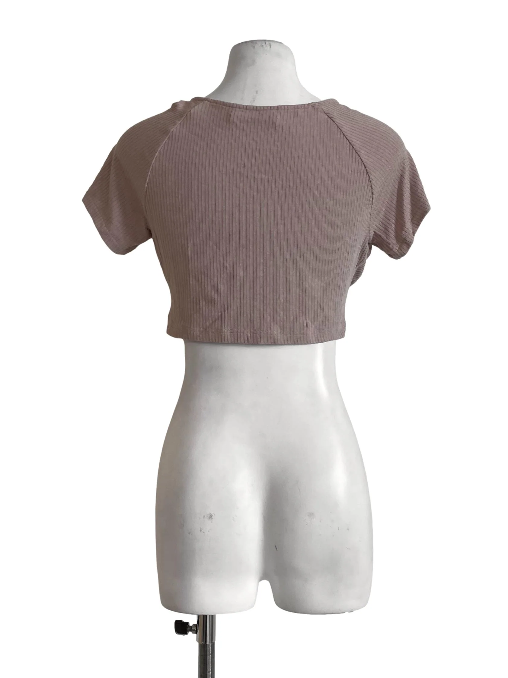 Pastel Brown Ribbed Square Neck Top - Image 2