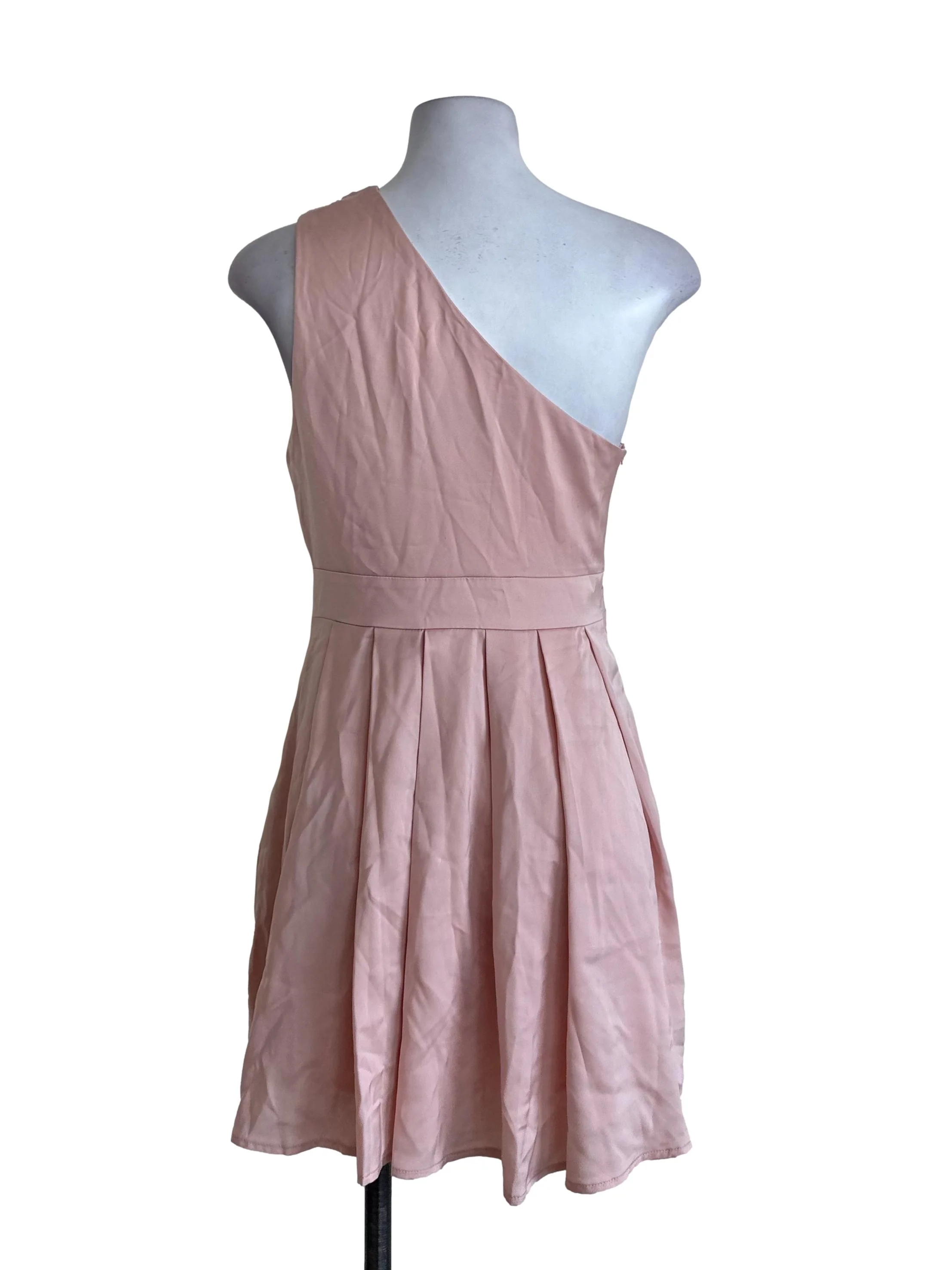Pastel Pink Box Pleated Asymmetric Dress - Image 2