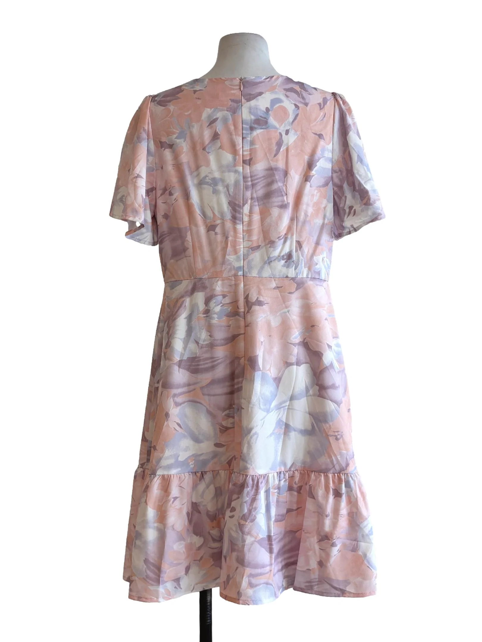 Pastel Pink Floral Watercolour V-Neck Dress - Image 2