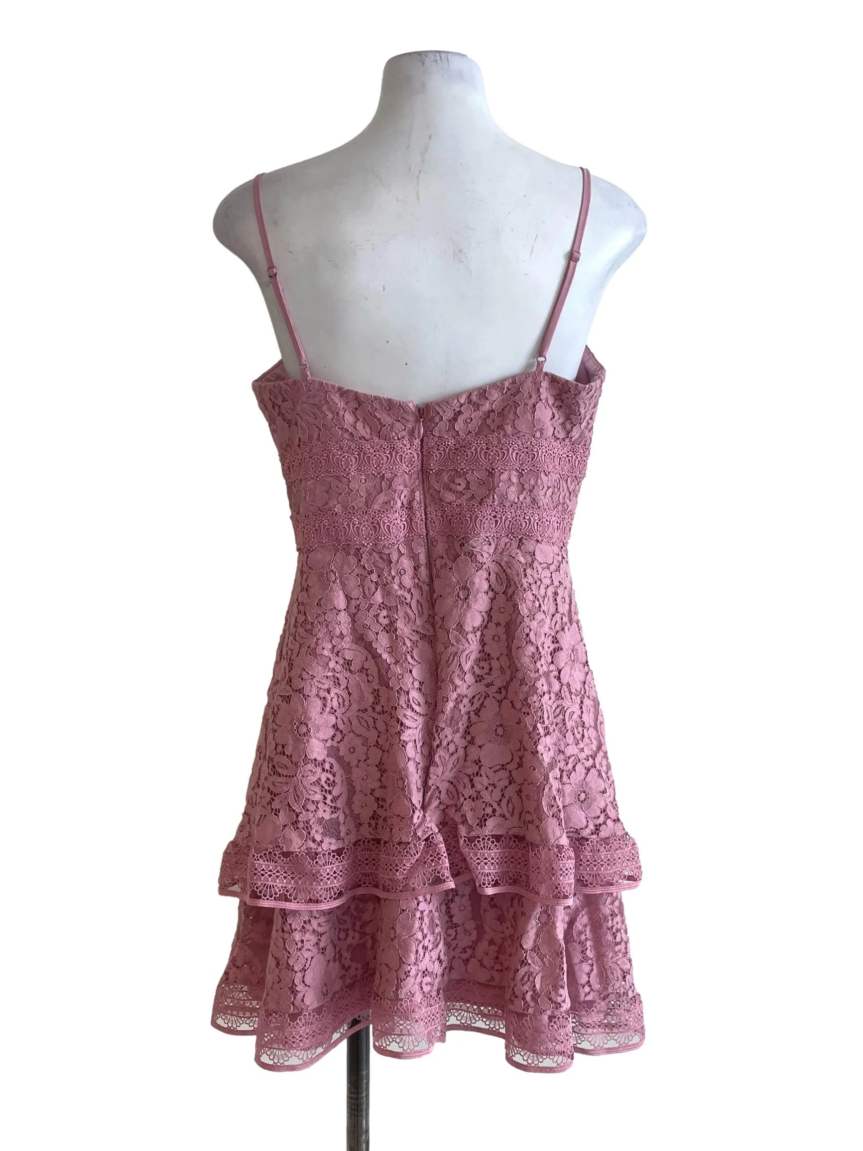 Pastel Pink Lacy Floral Mini Dress - Image 2