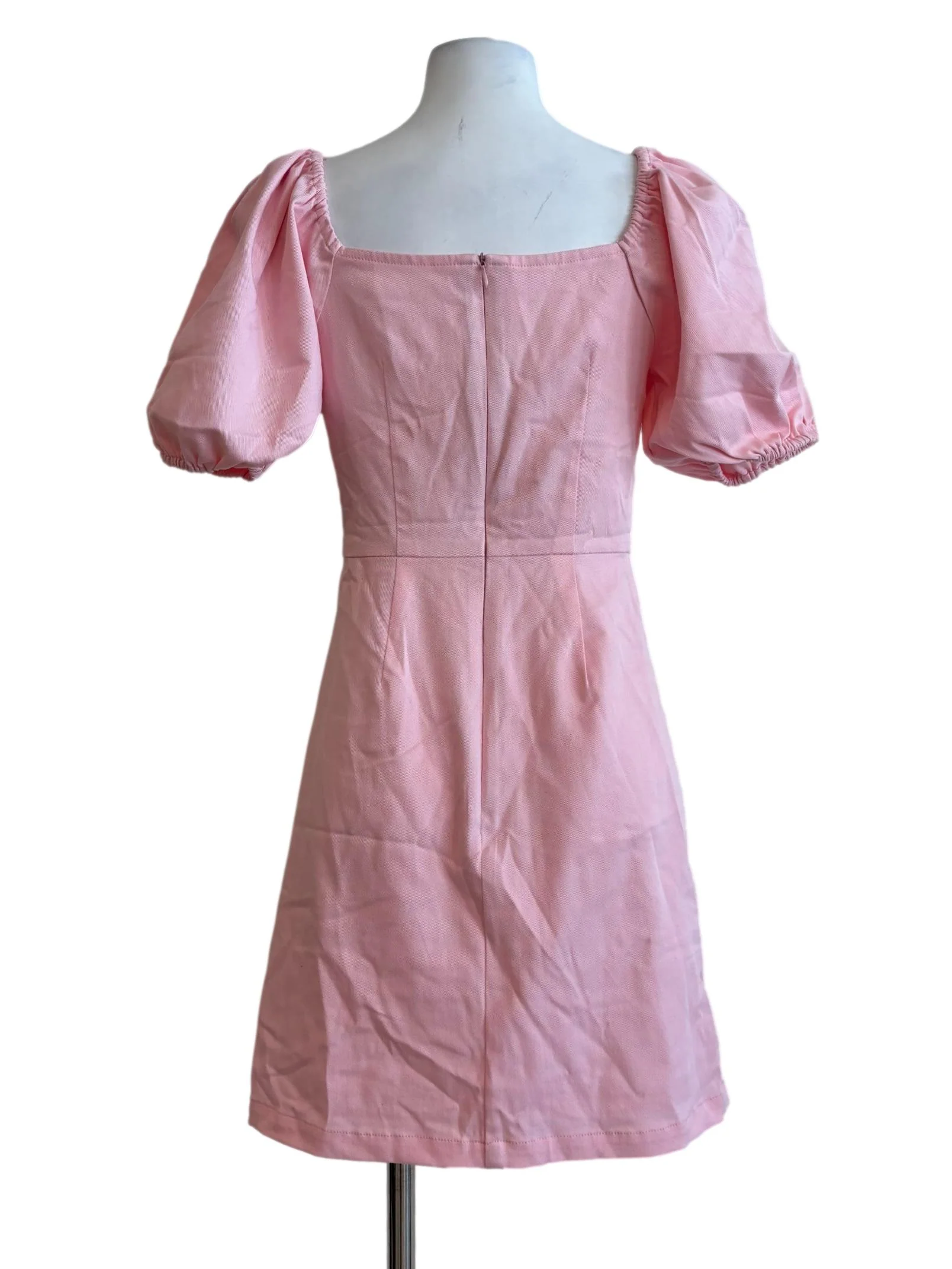 Pastel Pink Puff Sleeve A-Line Dress - Image 2