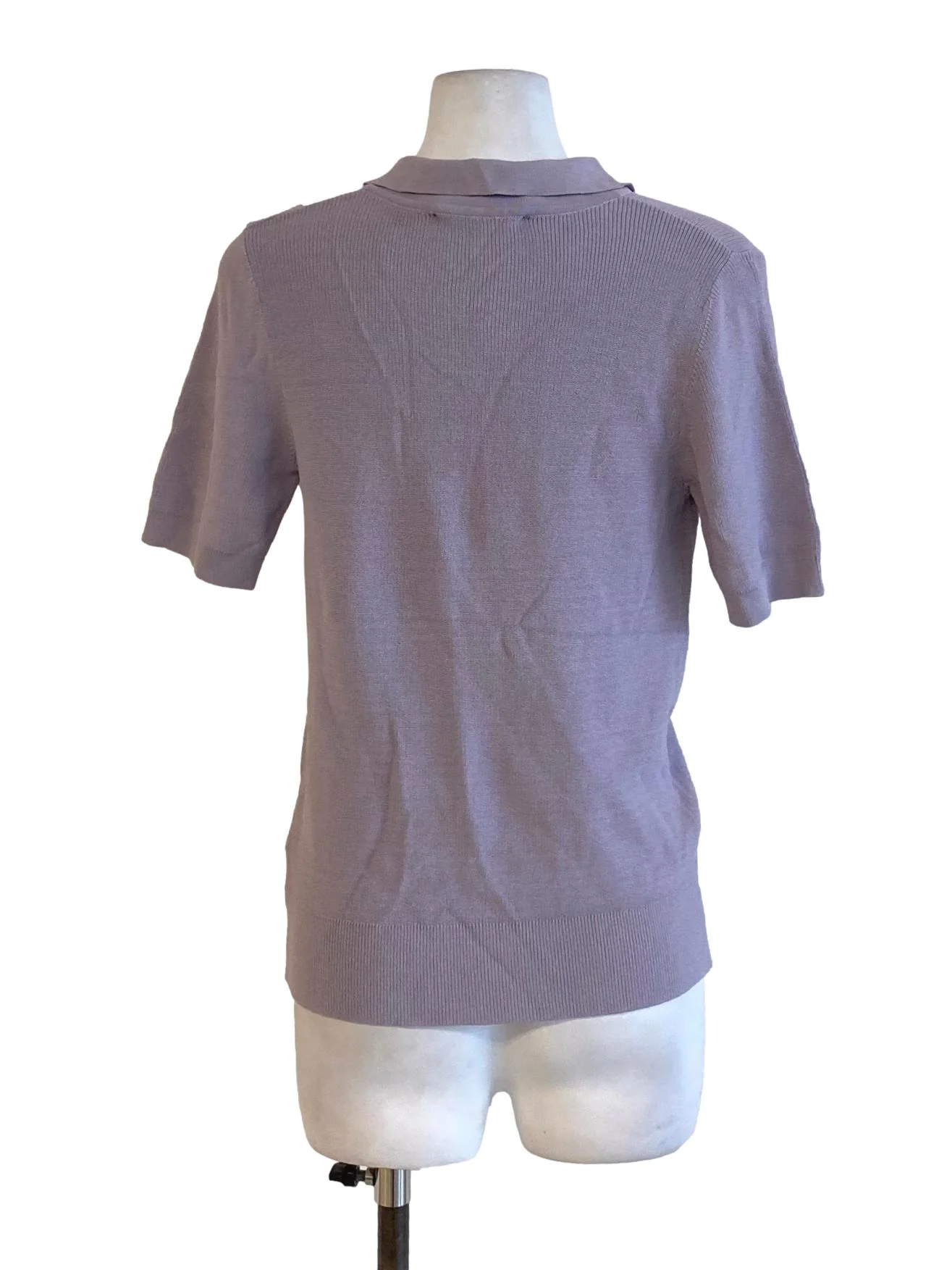 Pastel Purple Knitted Buttoned Down Short Sleeve Fit T-Shirt LB - Image 2