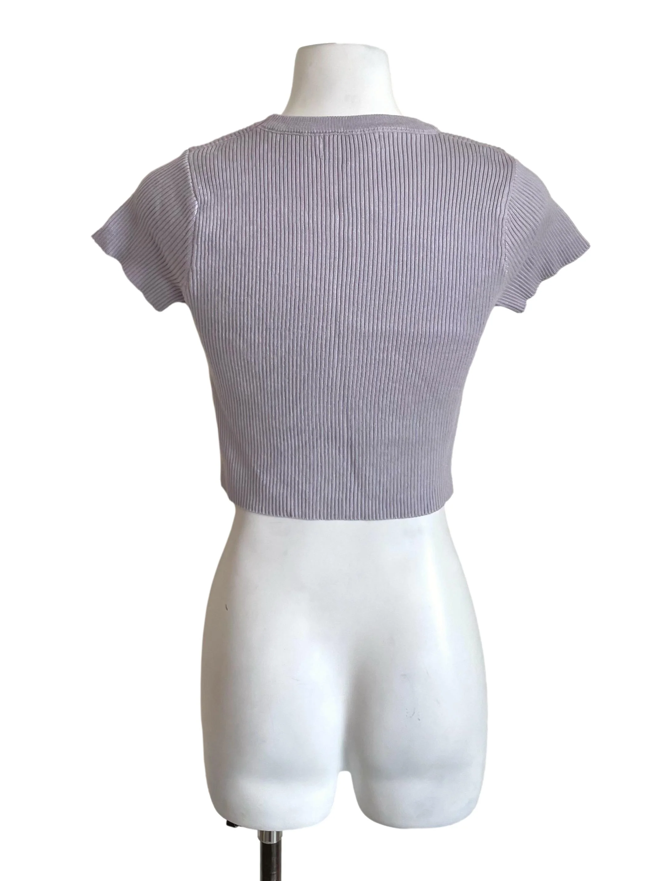Pastel Purple Ribbed Knit Crop Tee - Image 2