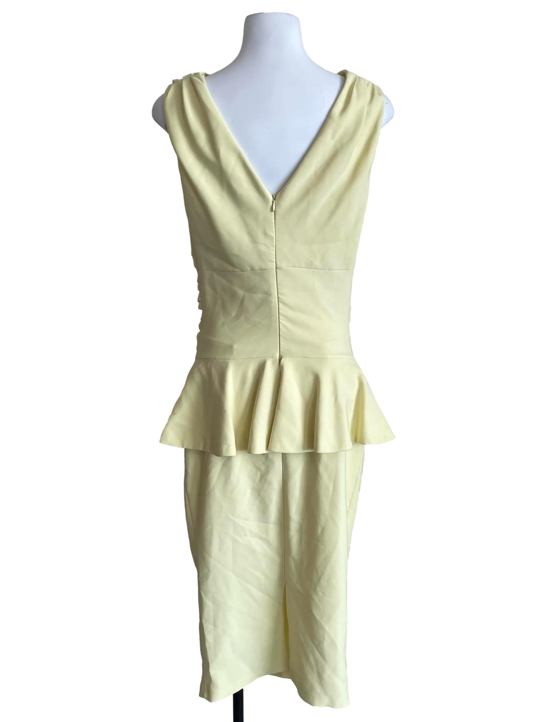 Pastel Yellow Draped Waist Bodycon Dress - Image 2