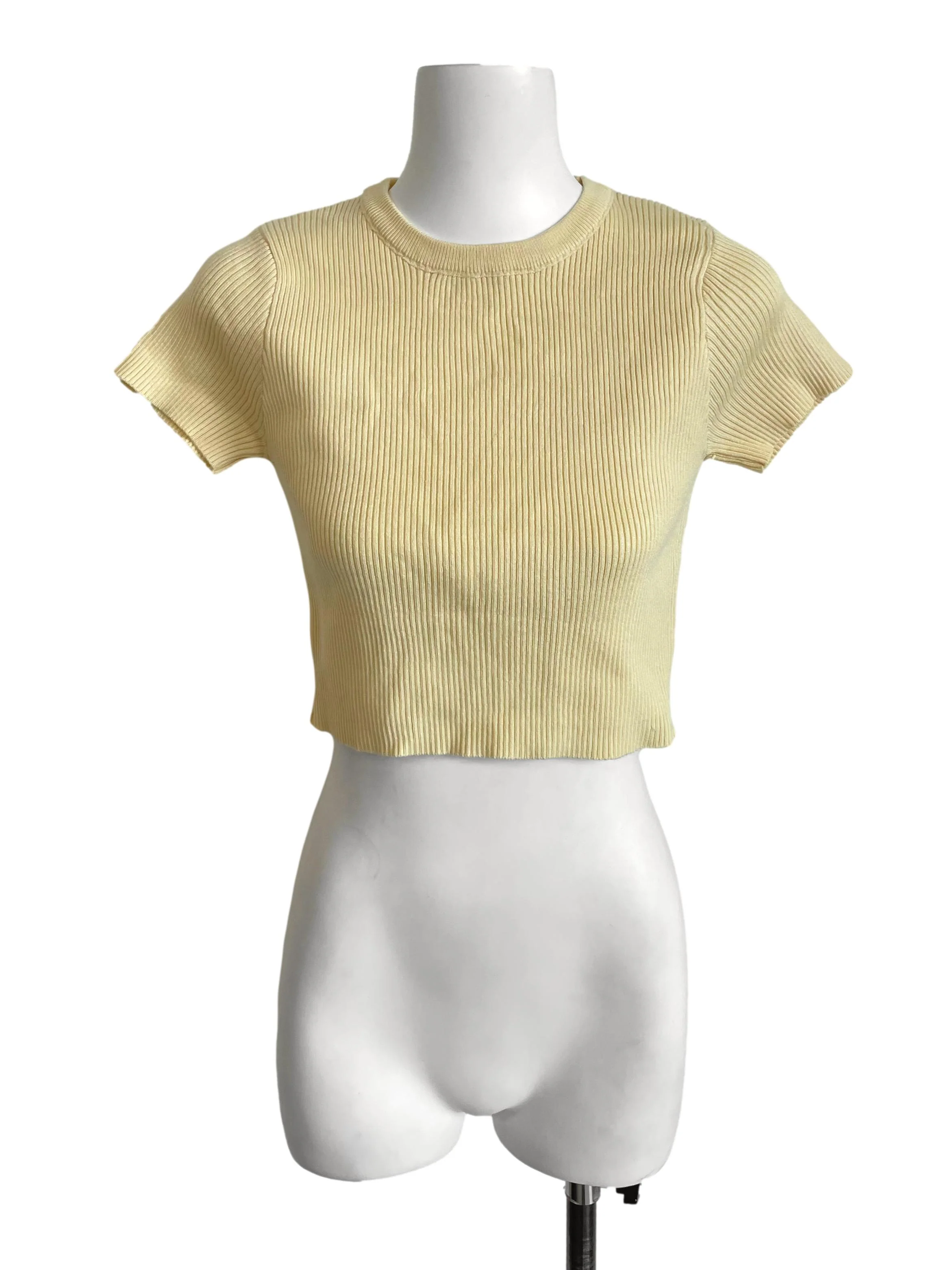 Pastel Yellow Knit Crop Tee