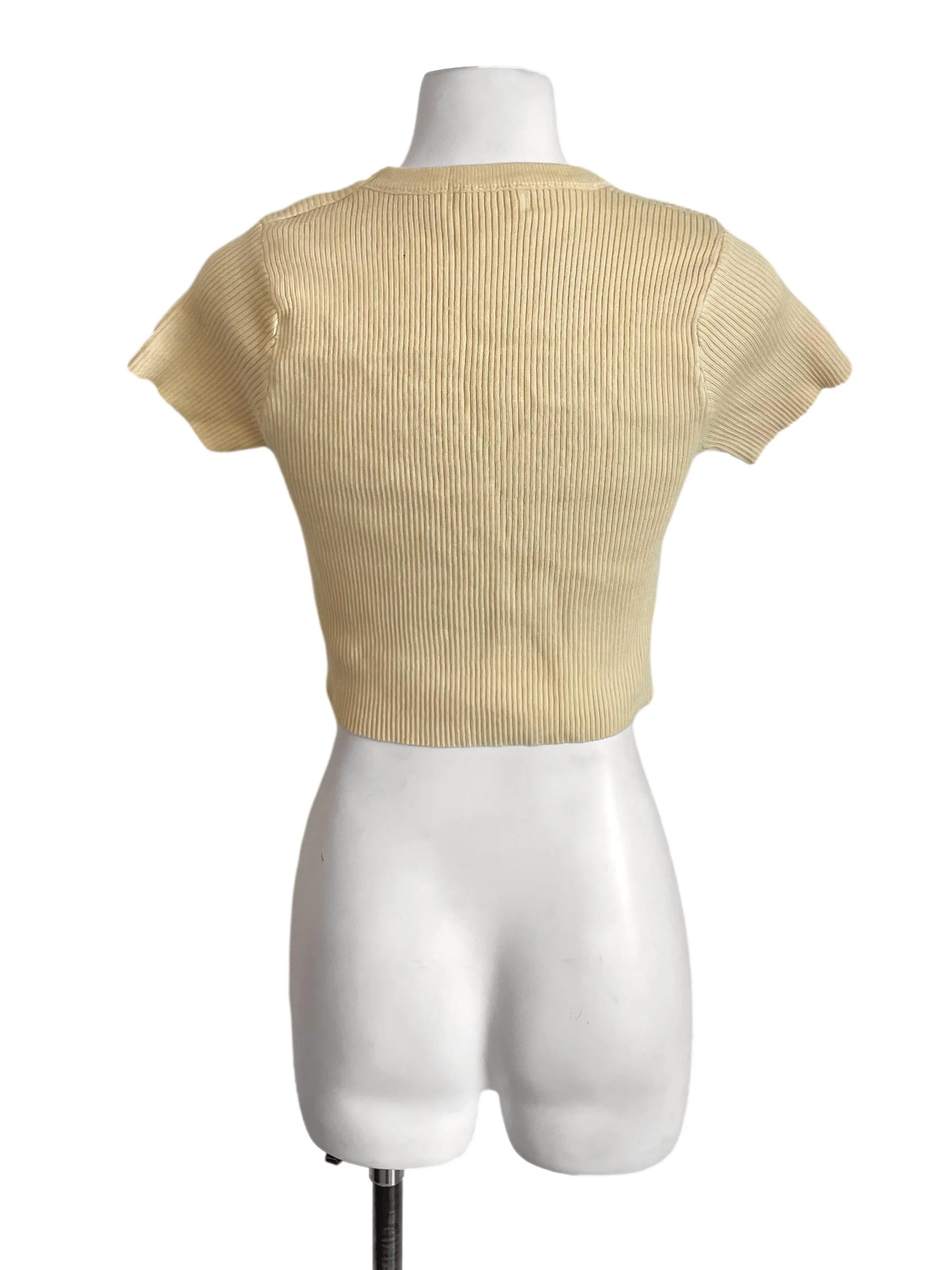 Pastel Yellow Knit Crop Tee - Image 2