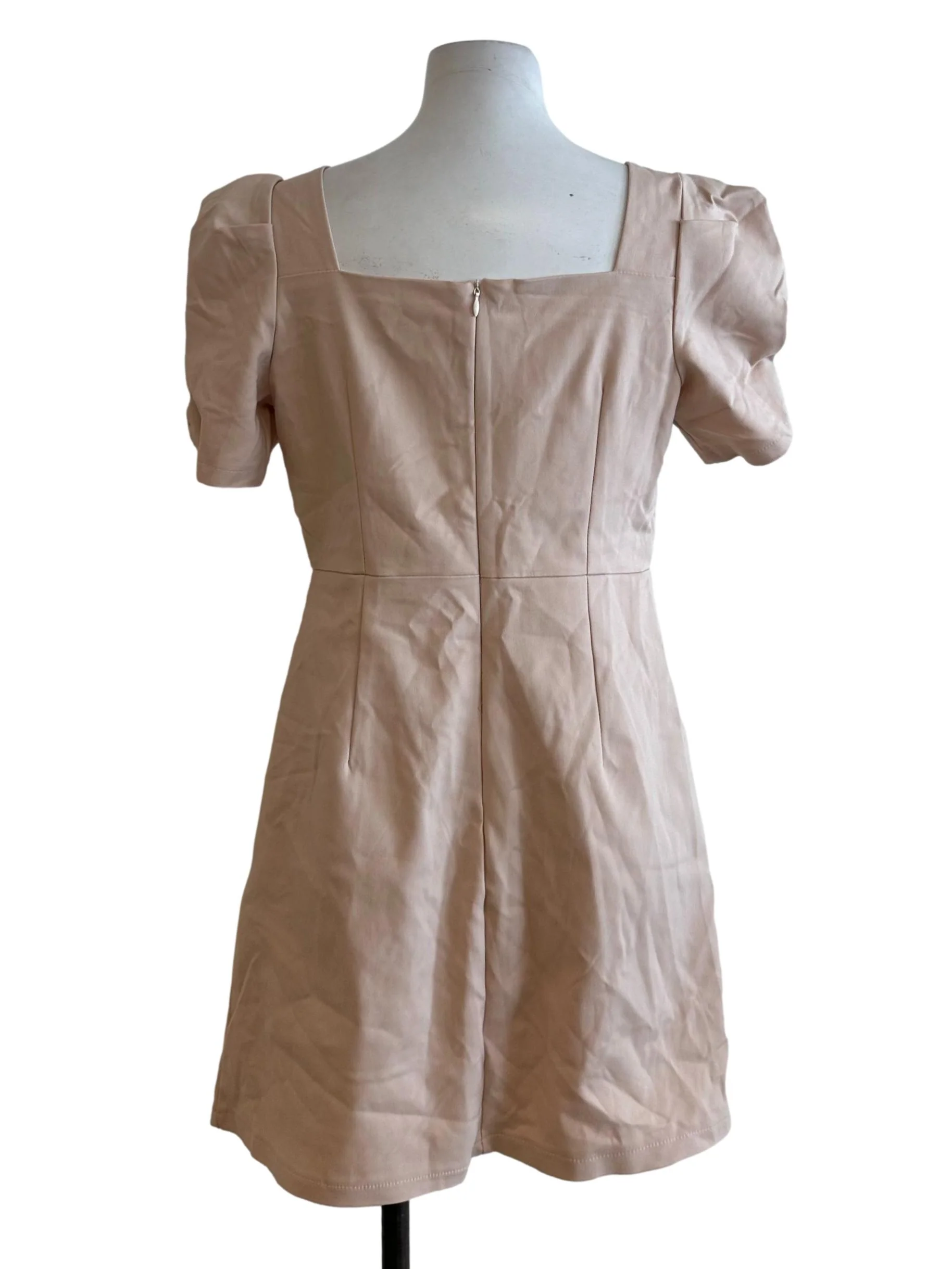 Peach Beige Pleated Square Neck A Line Dress - Image 2