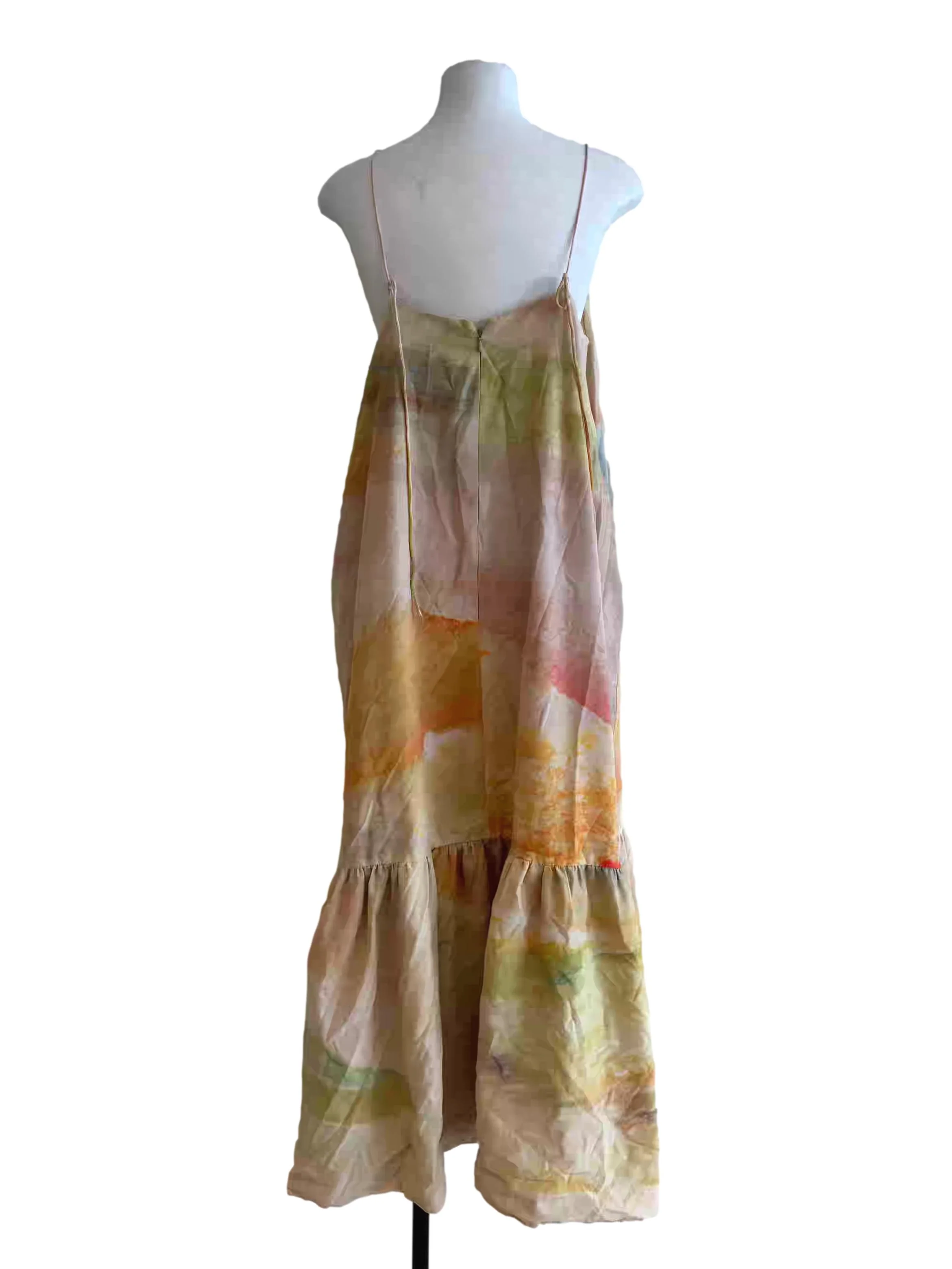 Peach Multicolor Abstract Print Spaghetti Strap Dress - Image 2