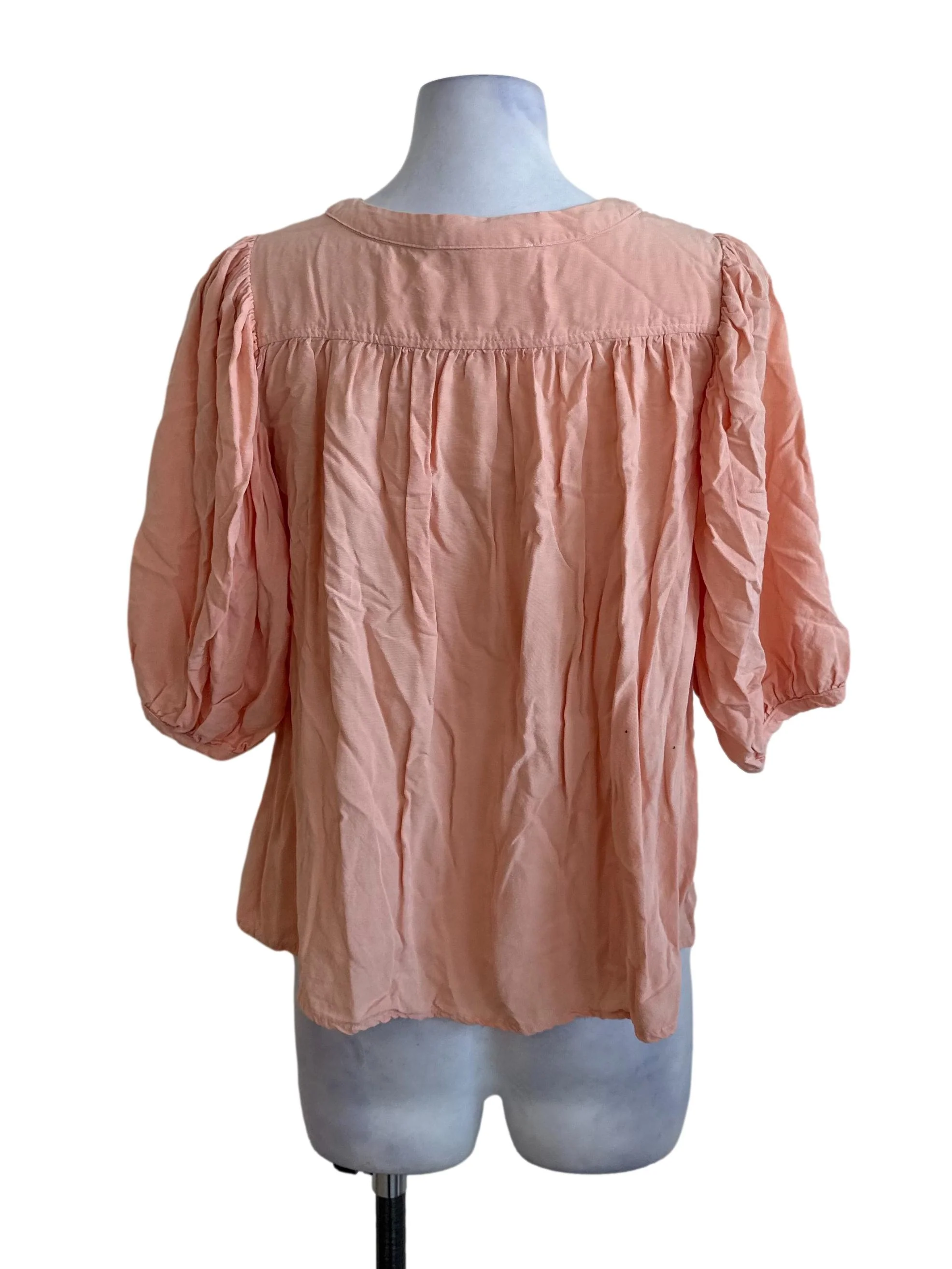 Peach Orange V Neck Button Top - Image 2