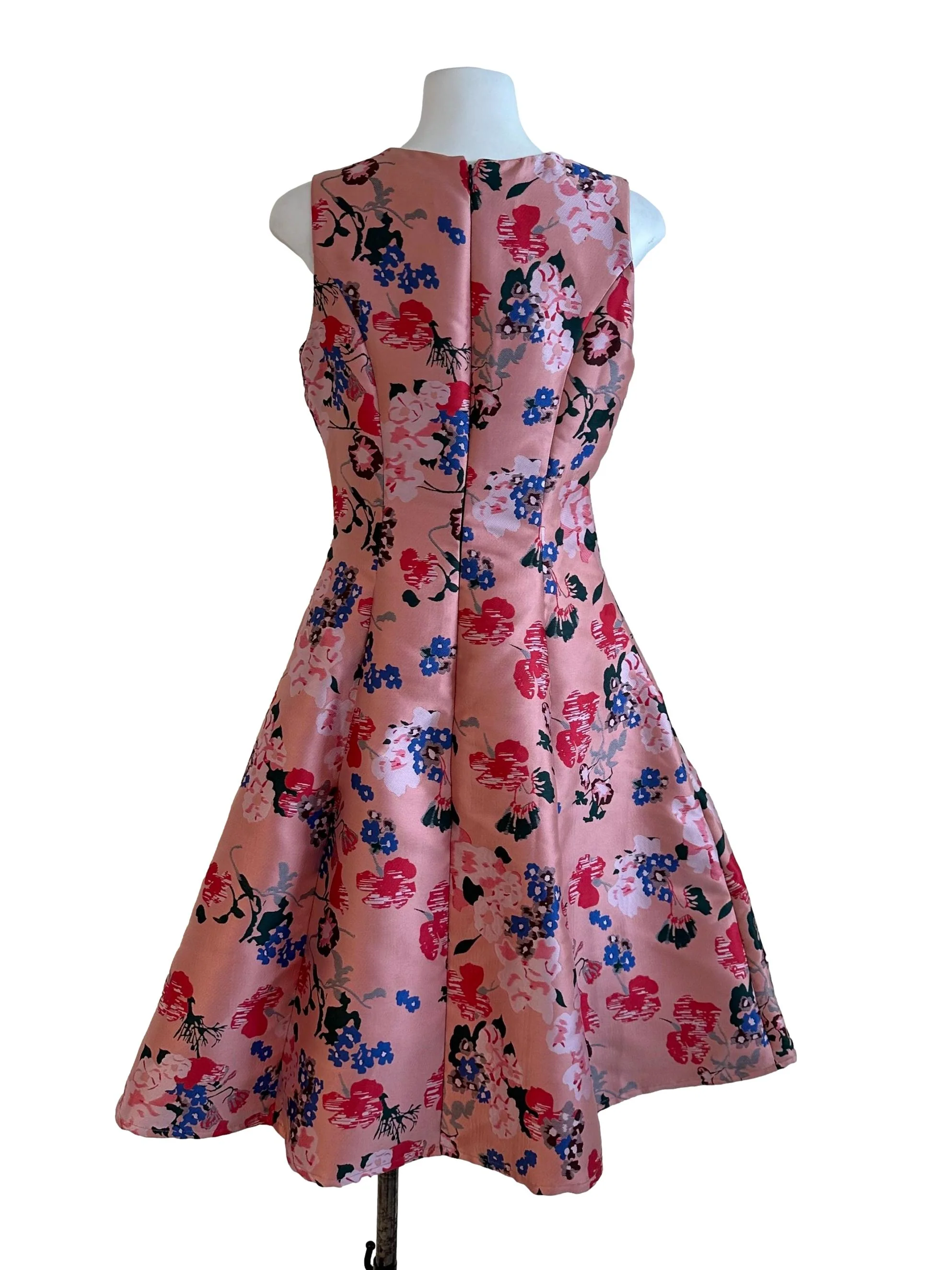 Peach Pink Floral Jacquard  A Line Dress - Image 2