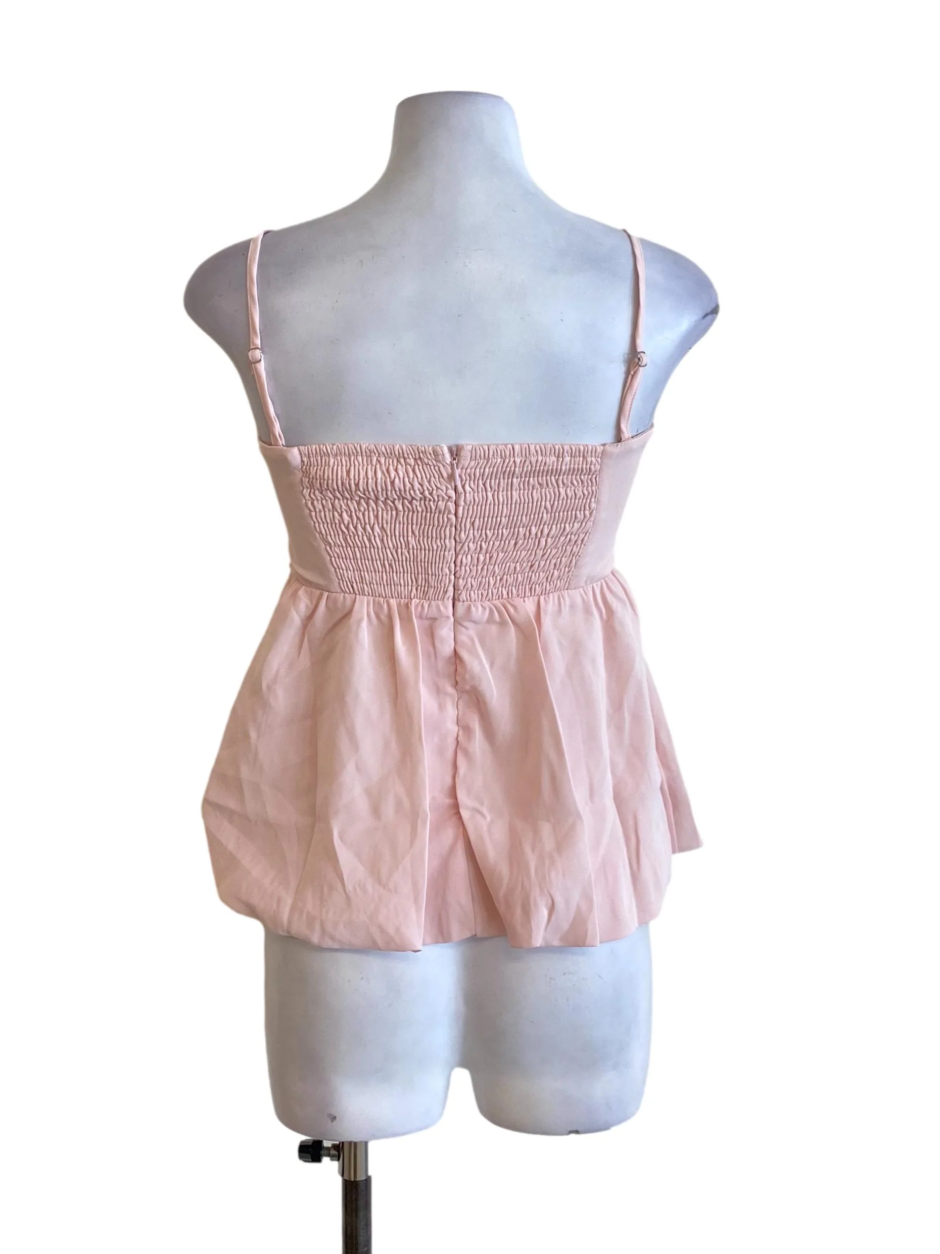 Peach Pink Floral Tie Strap Waisted Top - Image 2