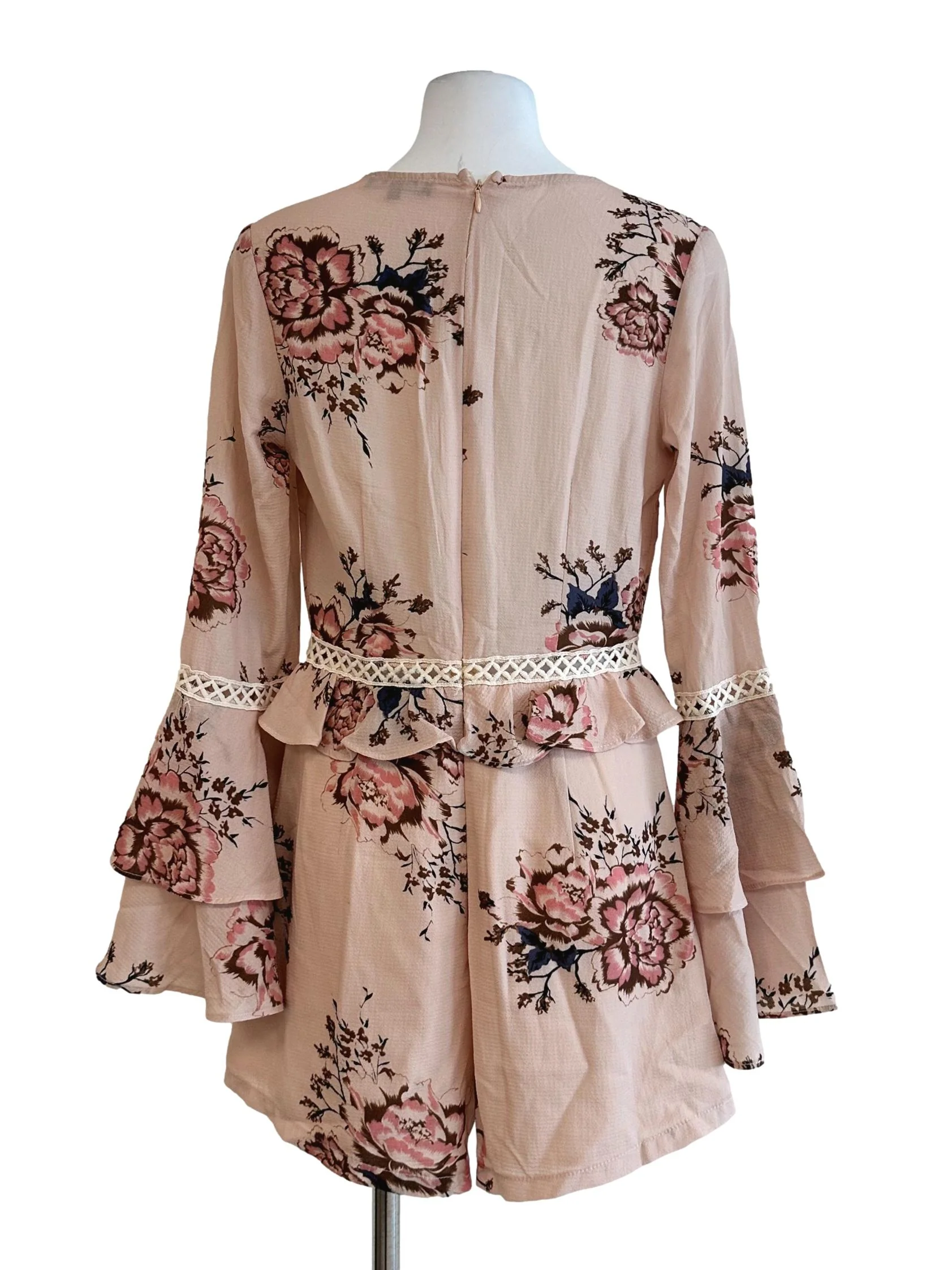 Peach Pink Flower Pattern Romper - Image 2
