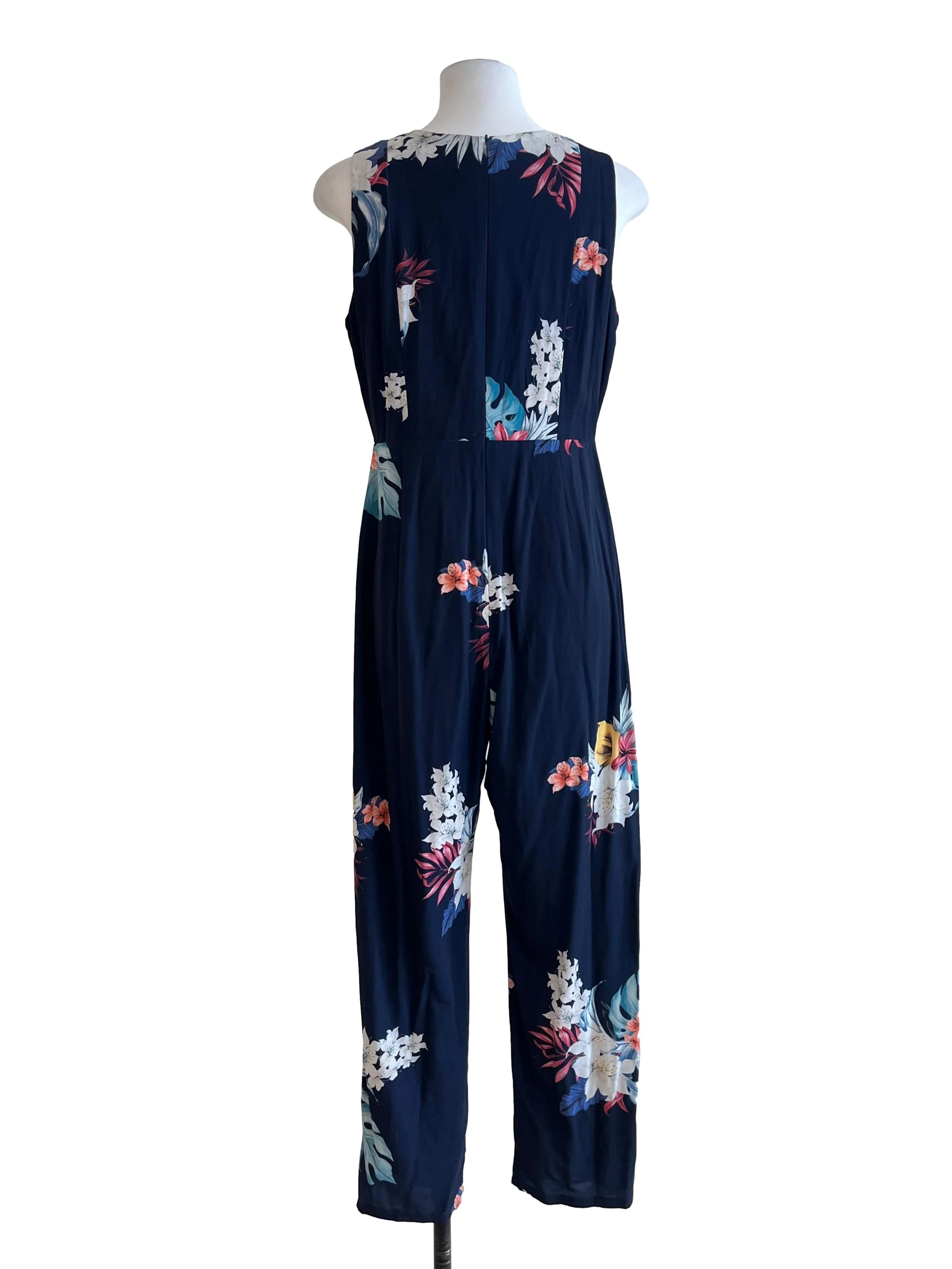 Peacock Blue Floral Print Sleeveless Jumpsuit - Image 2