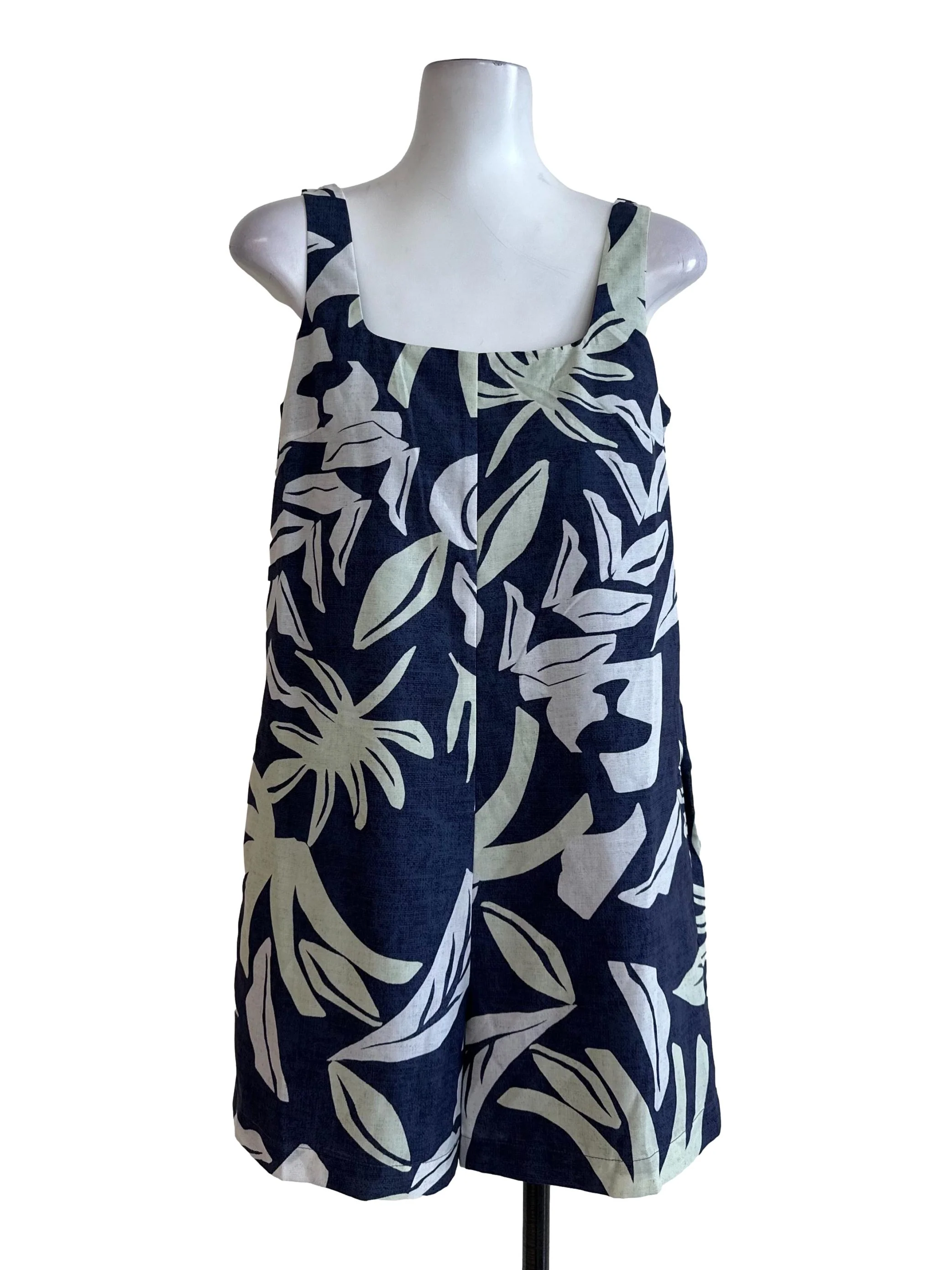 Peacock Blue Pattern Square Neck Rompers