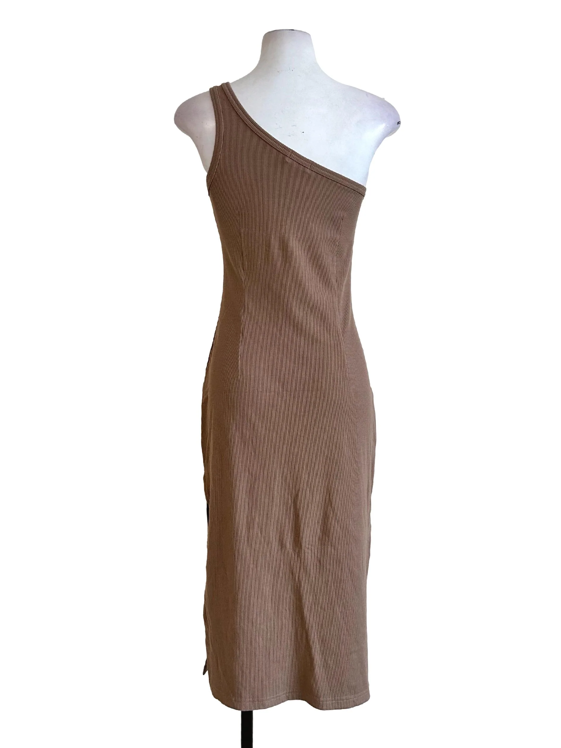Peanut Brown Asymmetric Neck Dress - Image 2