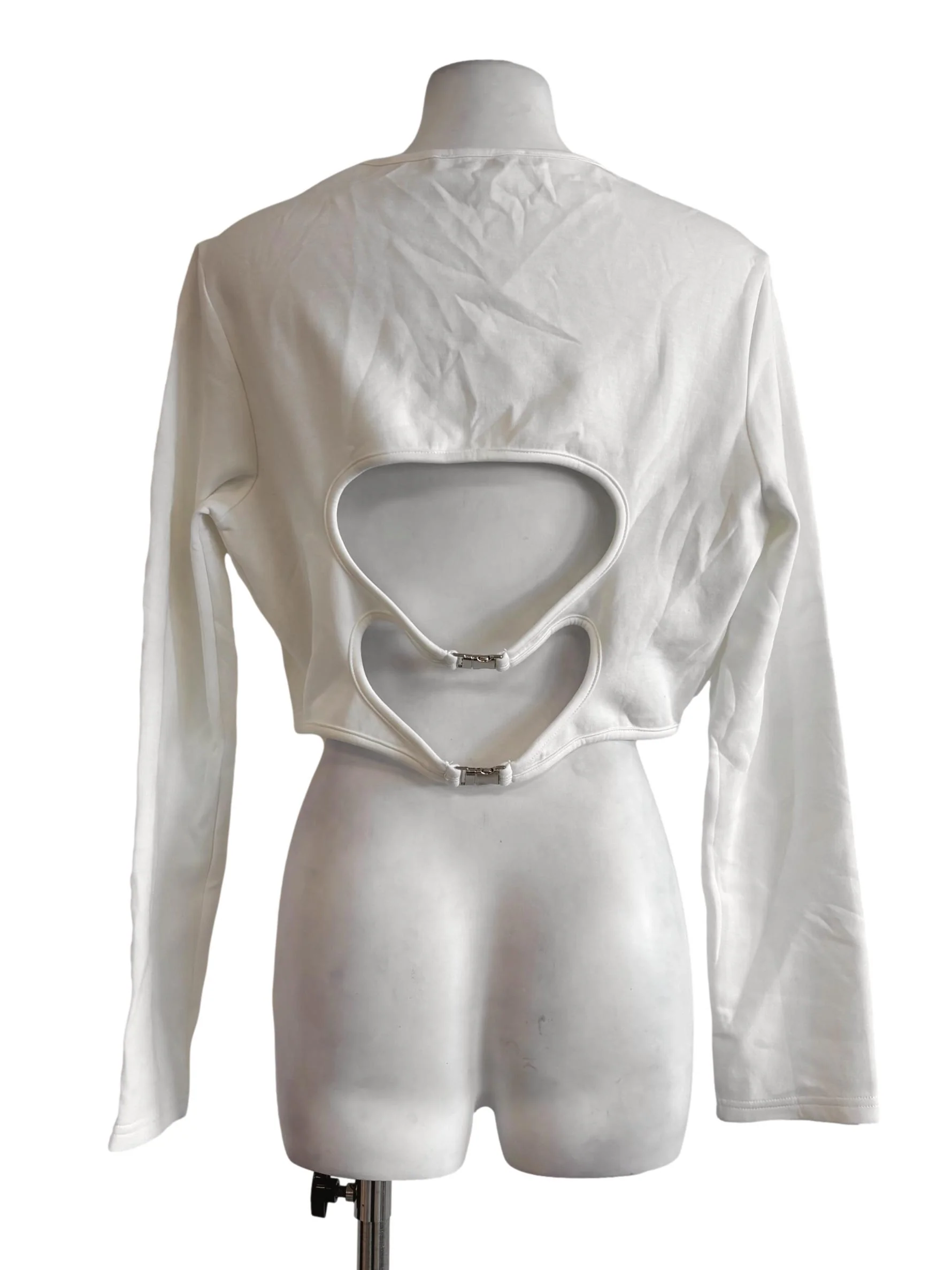 Pearl White Back Buckle Long Sleeve Top - Image 2