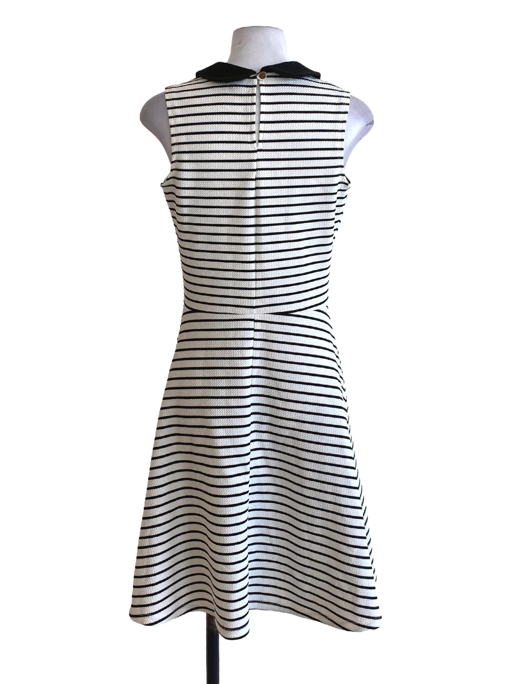 Pearl White Black Stripes Puritan Sleeveless A-Line Dress - Image 2