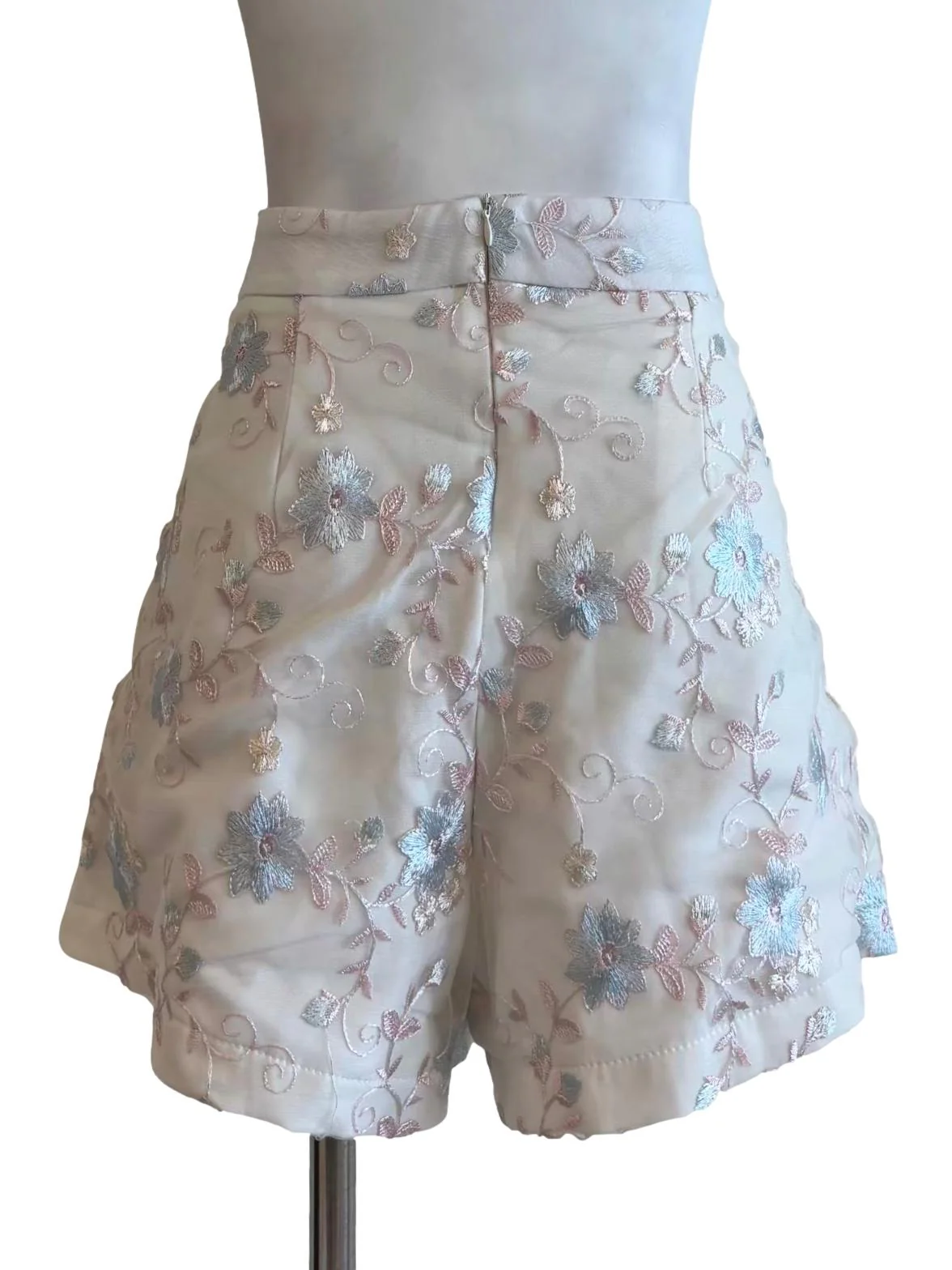 Pearl White Blue Pink Embroidered Shorts - Image 2