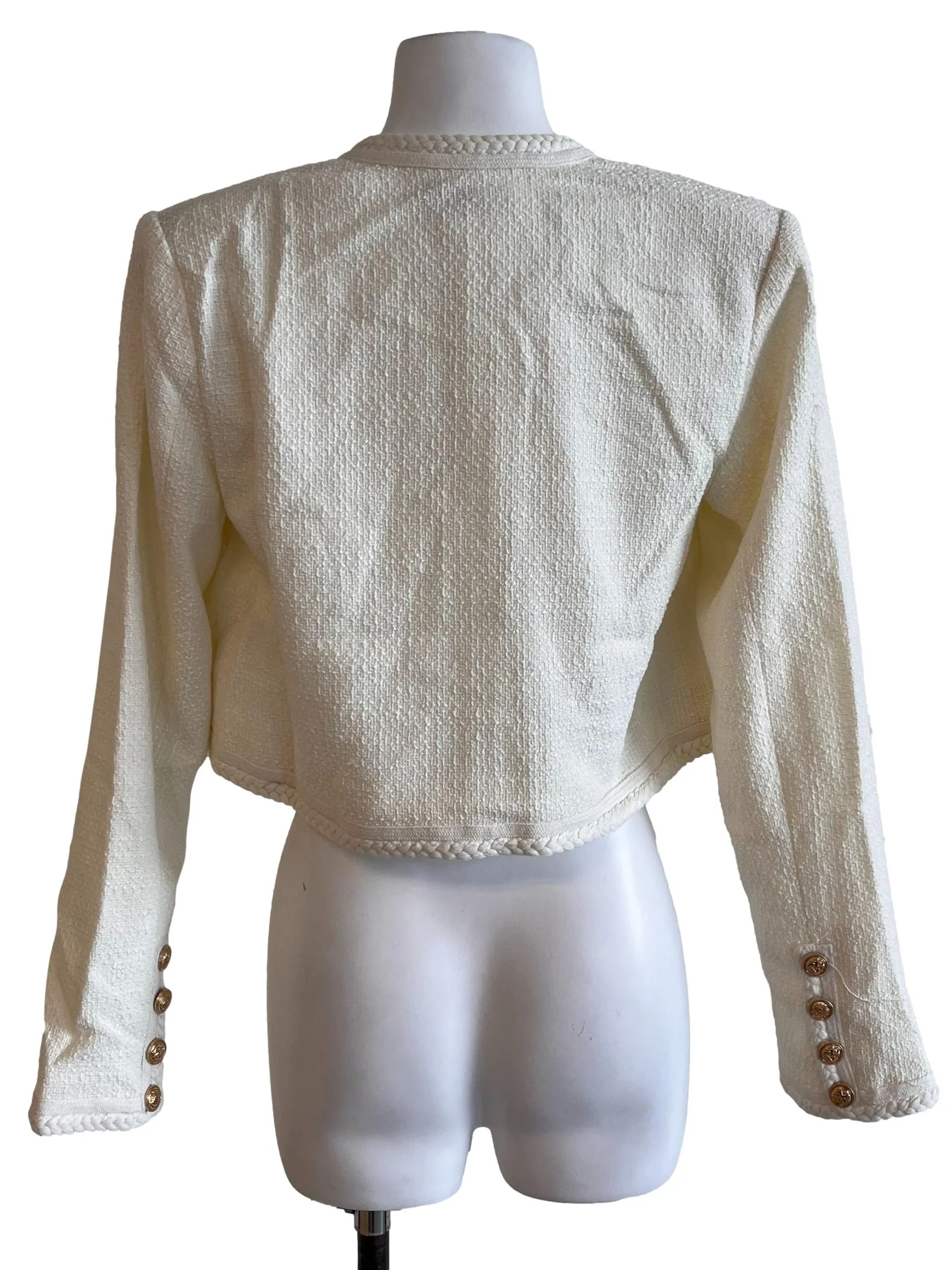 Pearl White Button Tweed Jacket - Image 2