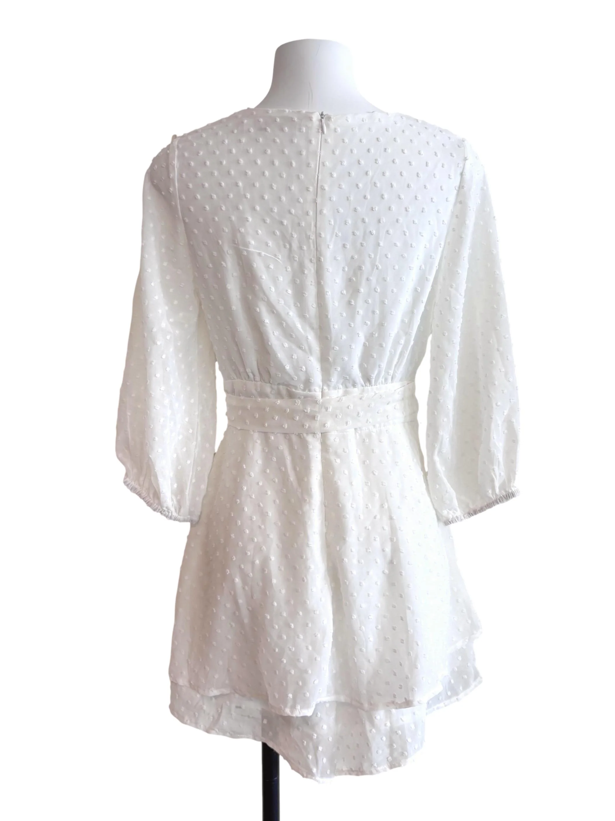 Pearl White Dotted Empire Romper - Image 2