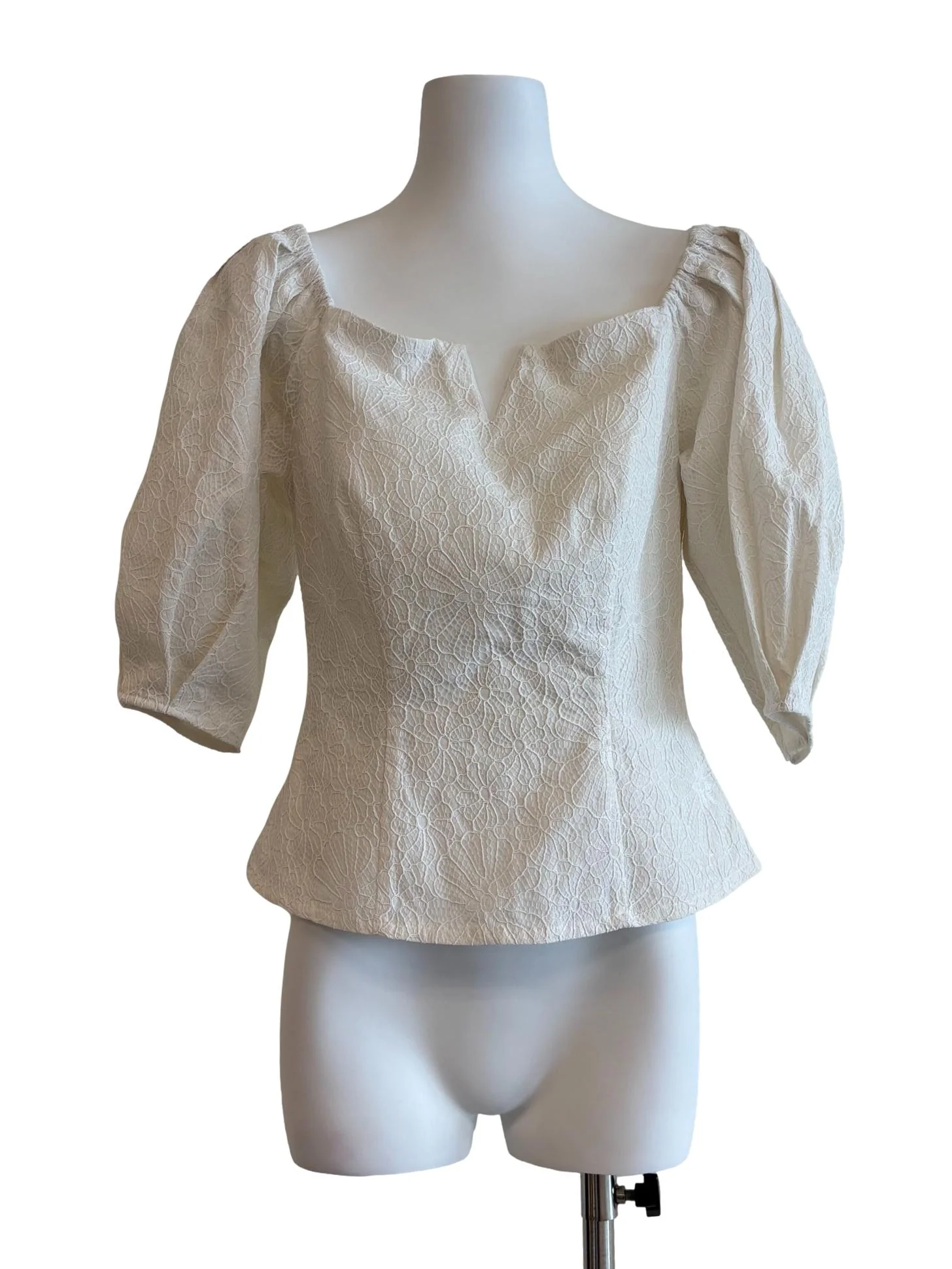 Pearl White Embroidered Floral Cotton Blouse