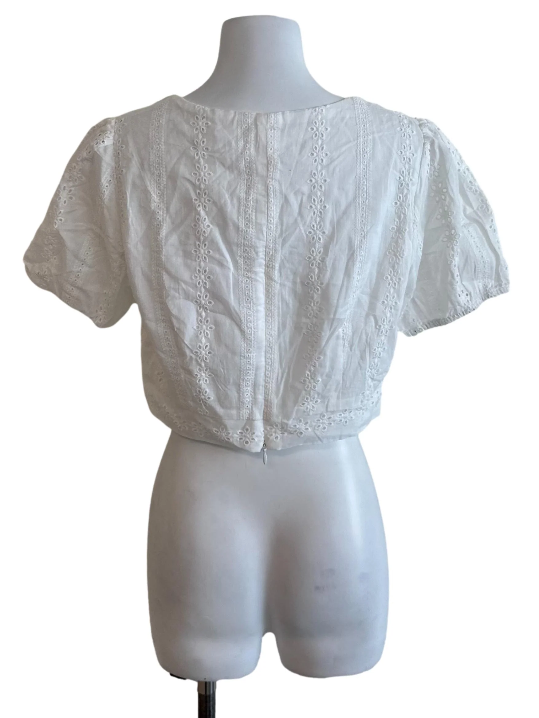 Pearl White Embroidery Button Top - Image 2