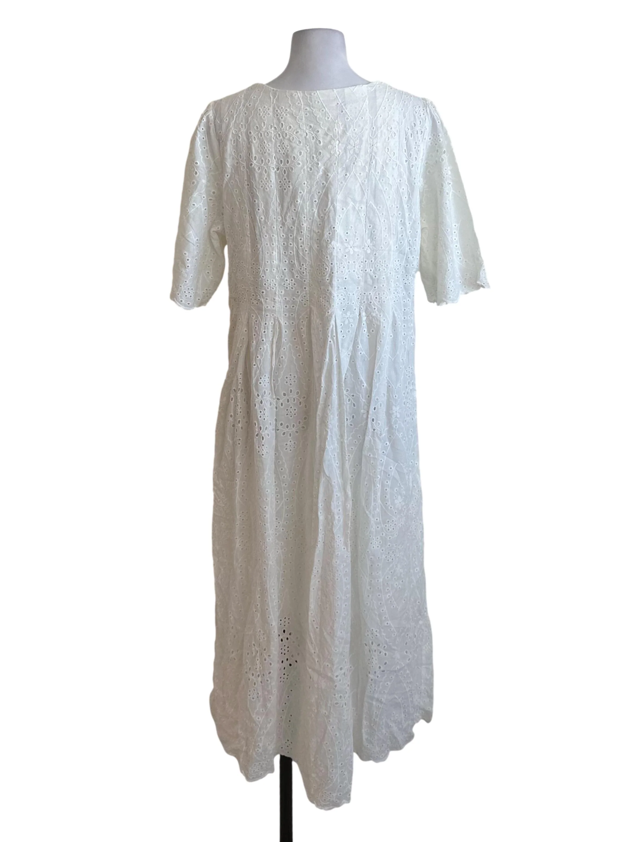 Pearl White Eyelet Embroidery Textured Dress - Image 2