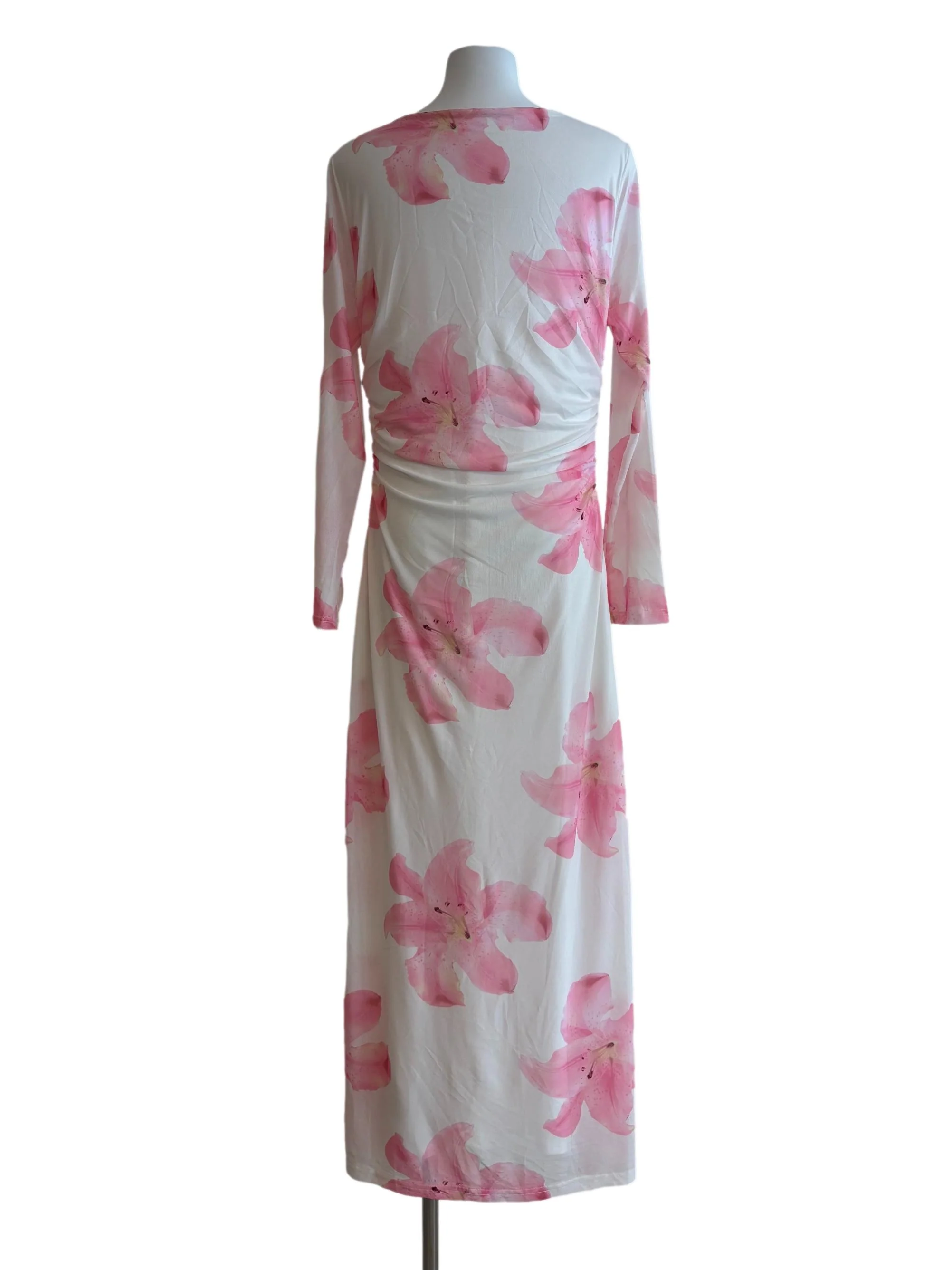 Pearl White Pink Hibiscus Bodycon Dress - Image 2