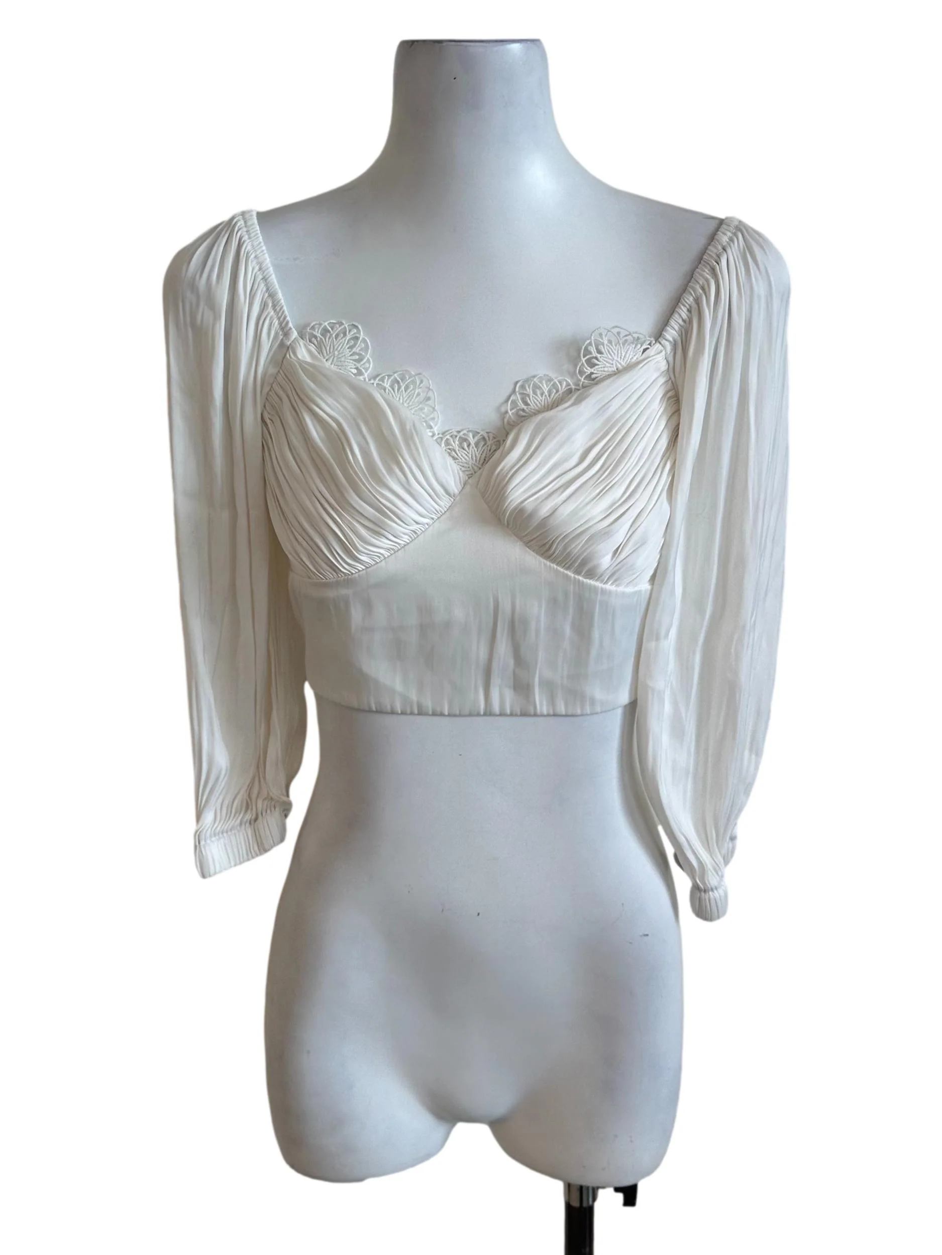 Pearl White Pleated Lace Satin Top
