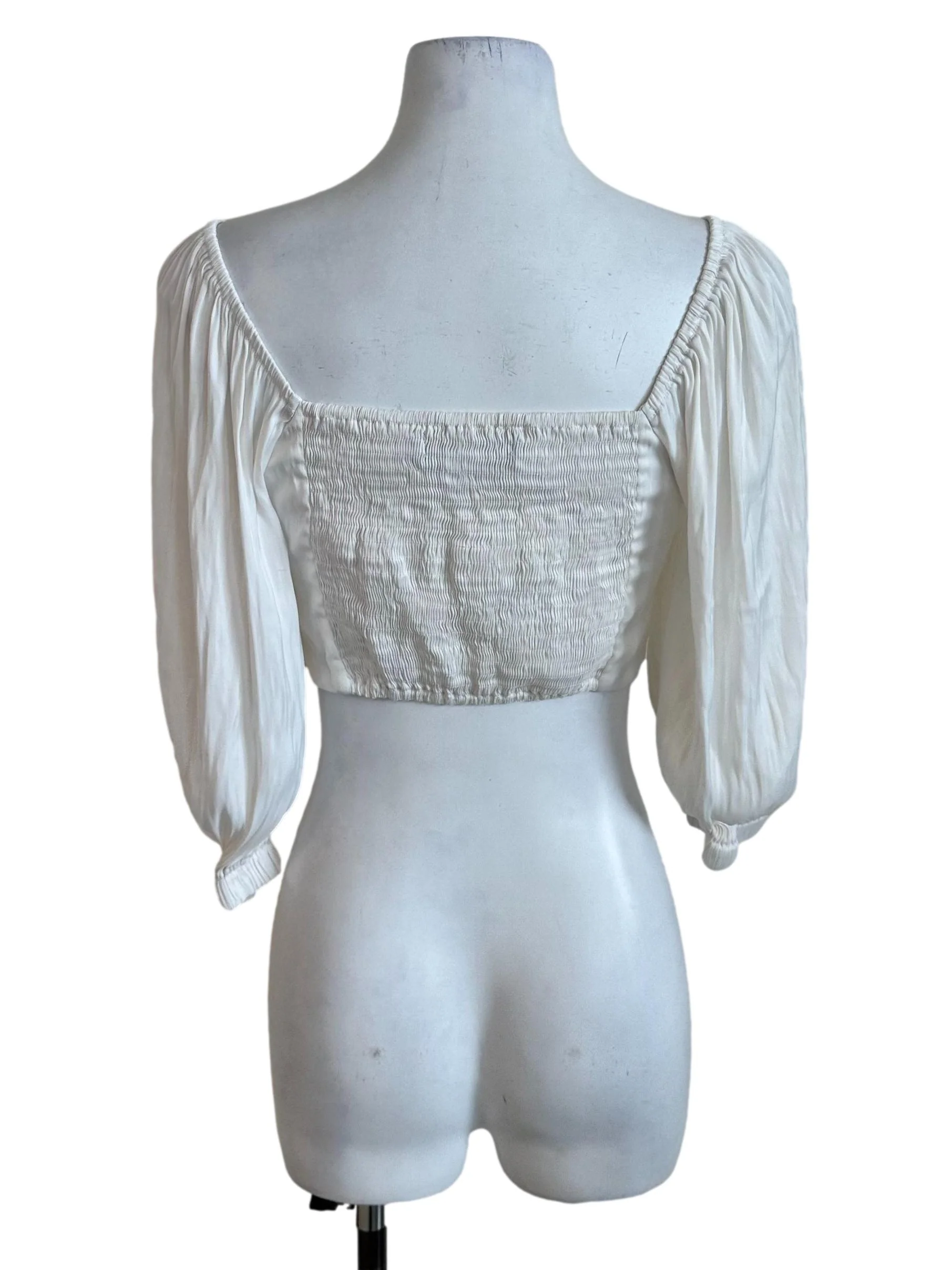 Pearl White Pleated Lace Satin Top - Image 2