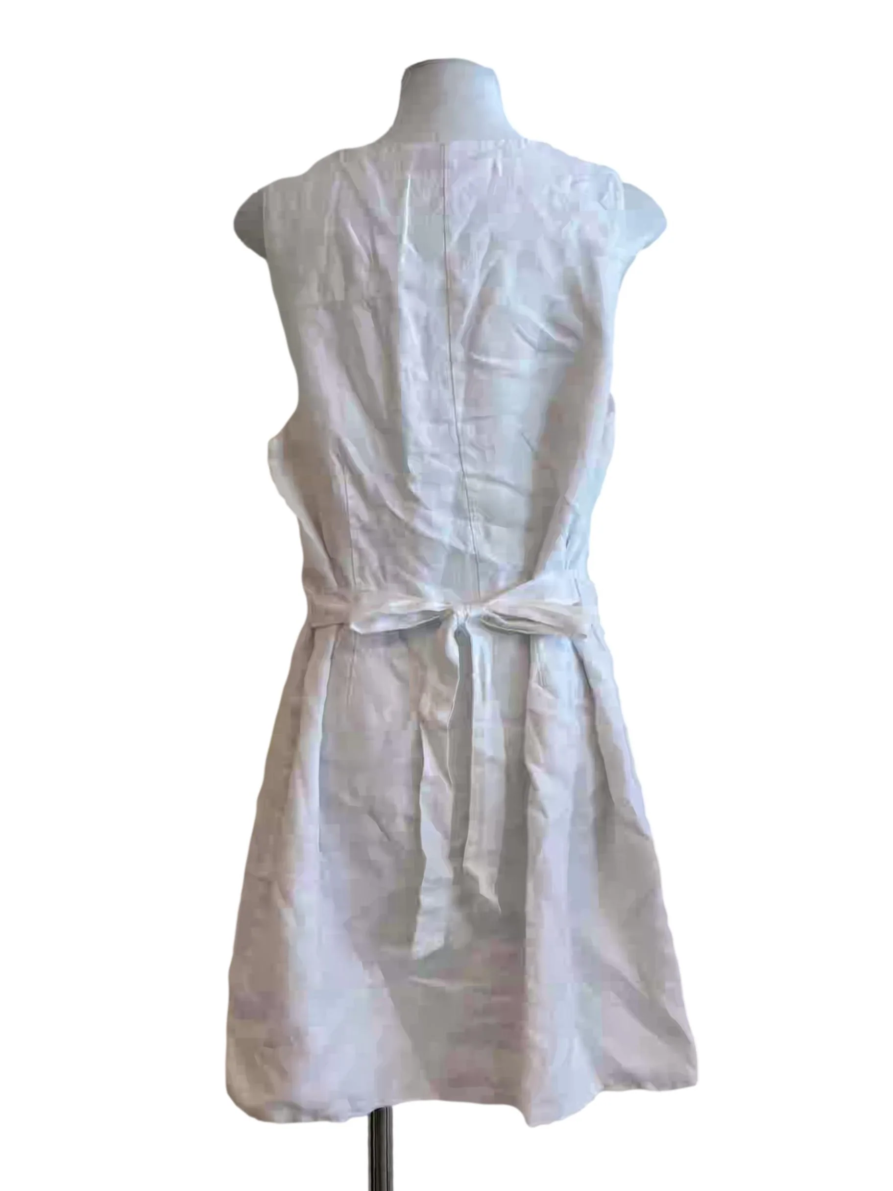 Pearl White Sleeveless Buttoned Linen Dress - Image 2