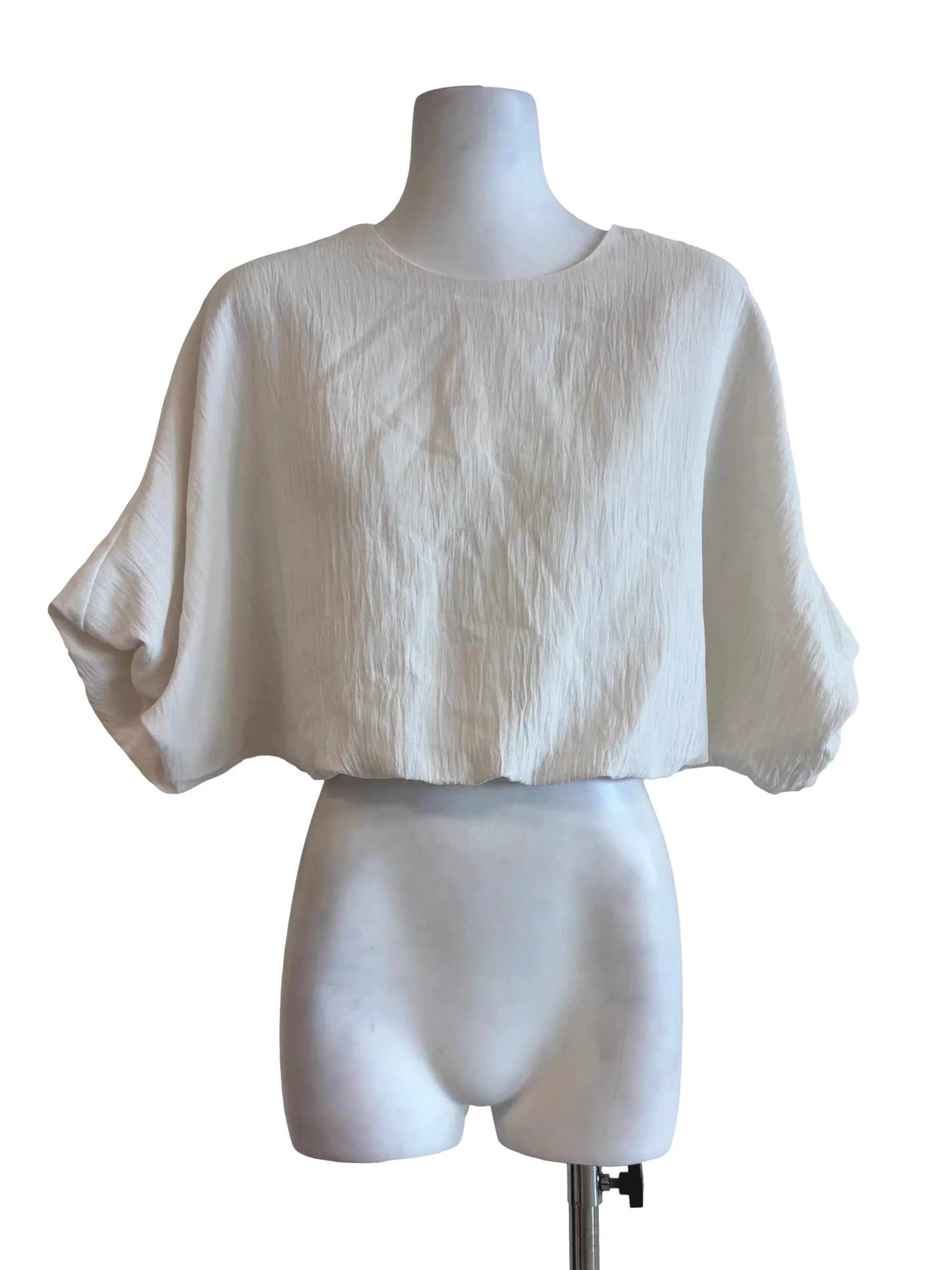 Pearl White Textured Batwing Top