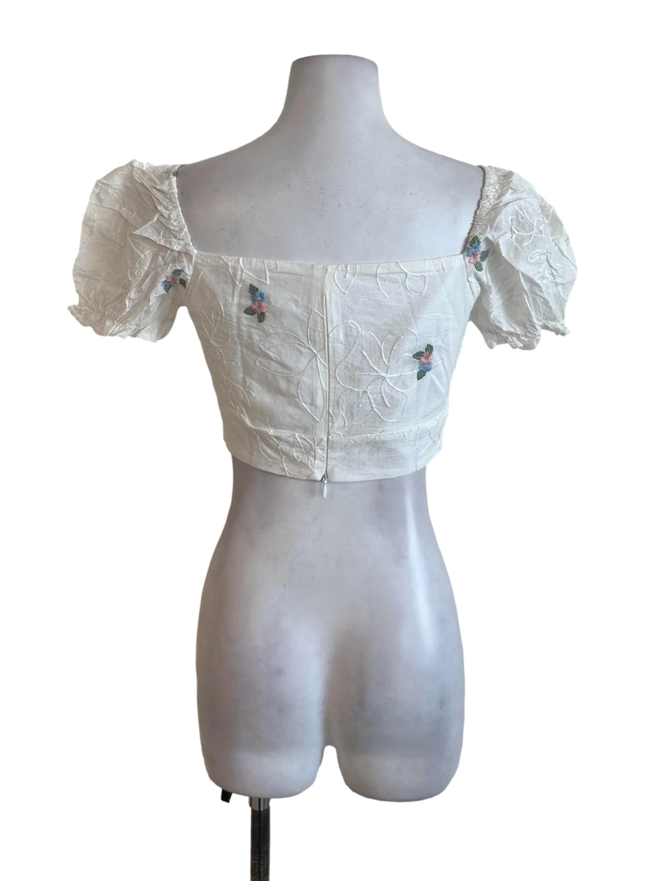 Pearl White Textured Floral Embroidery Top - Image 2