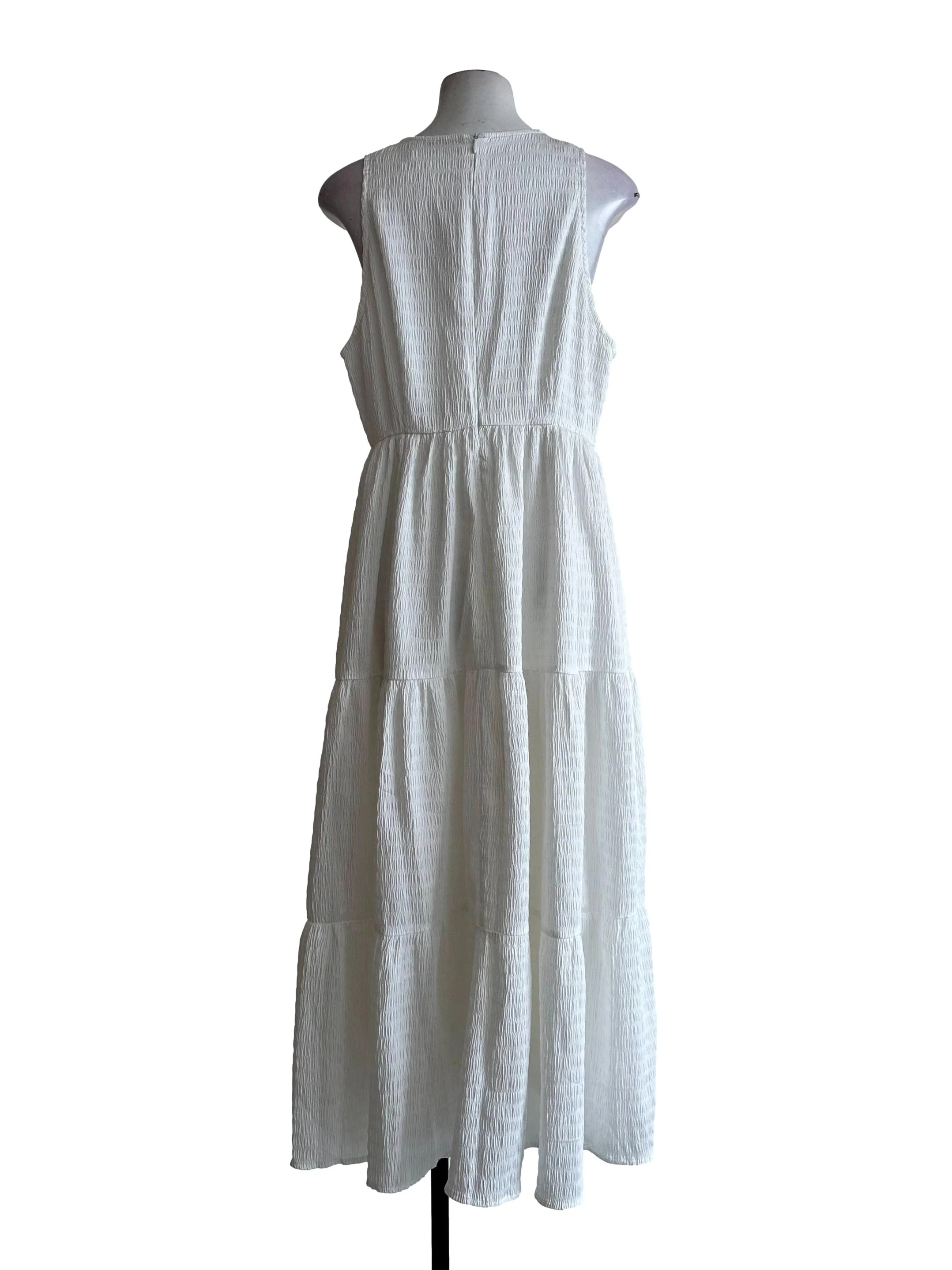 Pearl White Textured Sleeveless Maxi Dress - Image 2