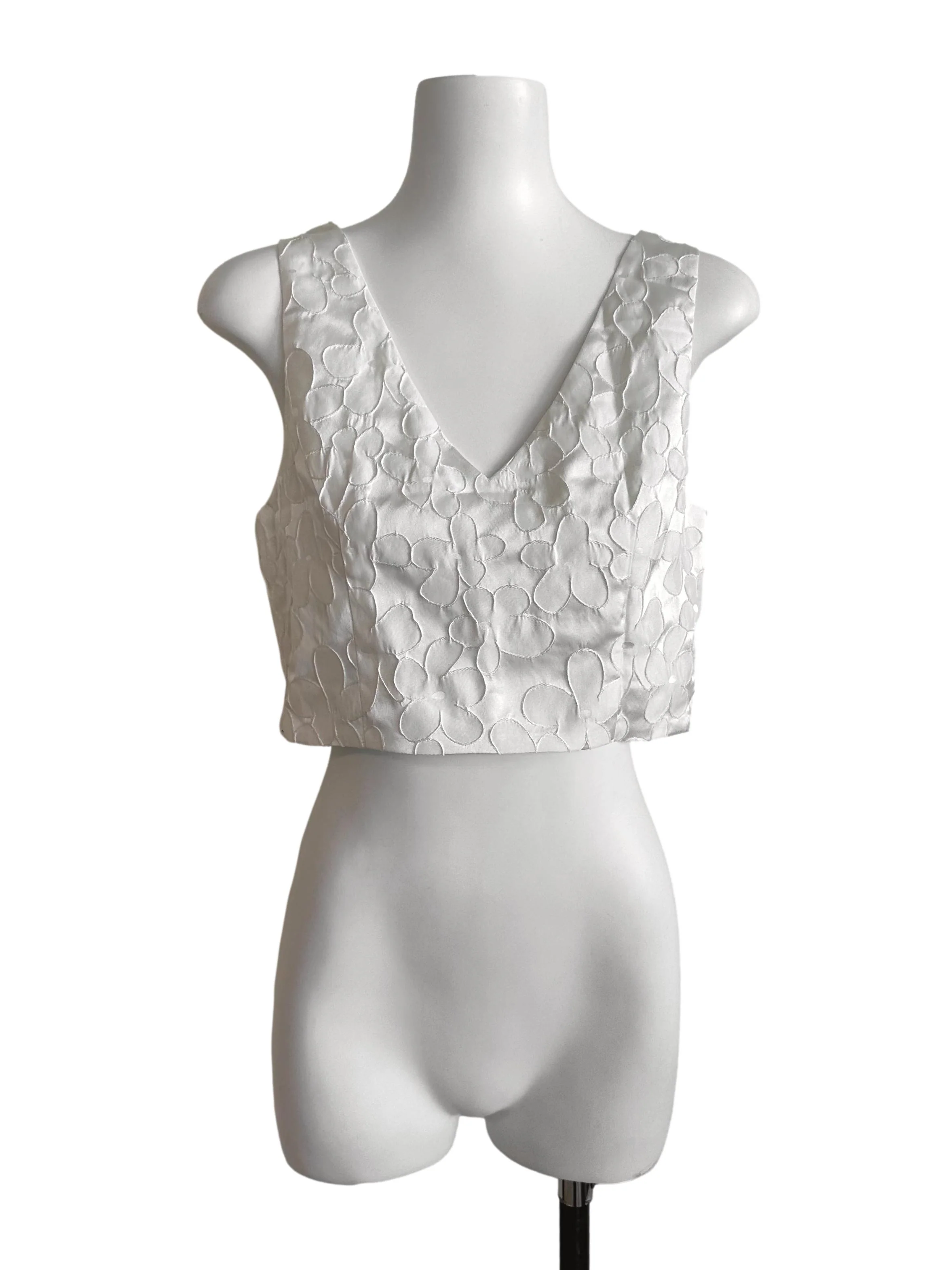 Pearl White Textured V Neck Top LB