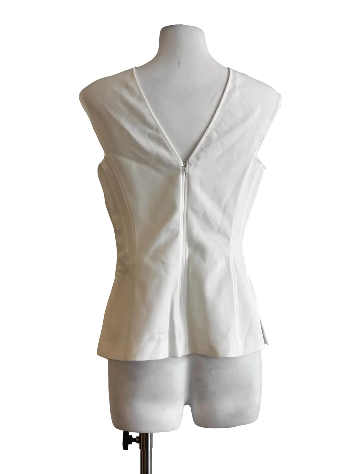 Pearl White V-Neck Sleeveless Blouse LB - Image 2