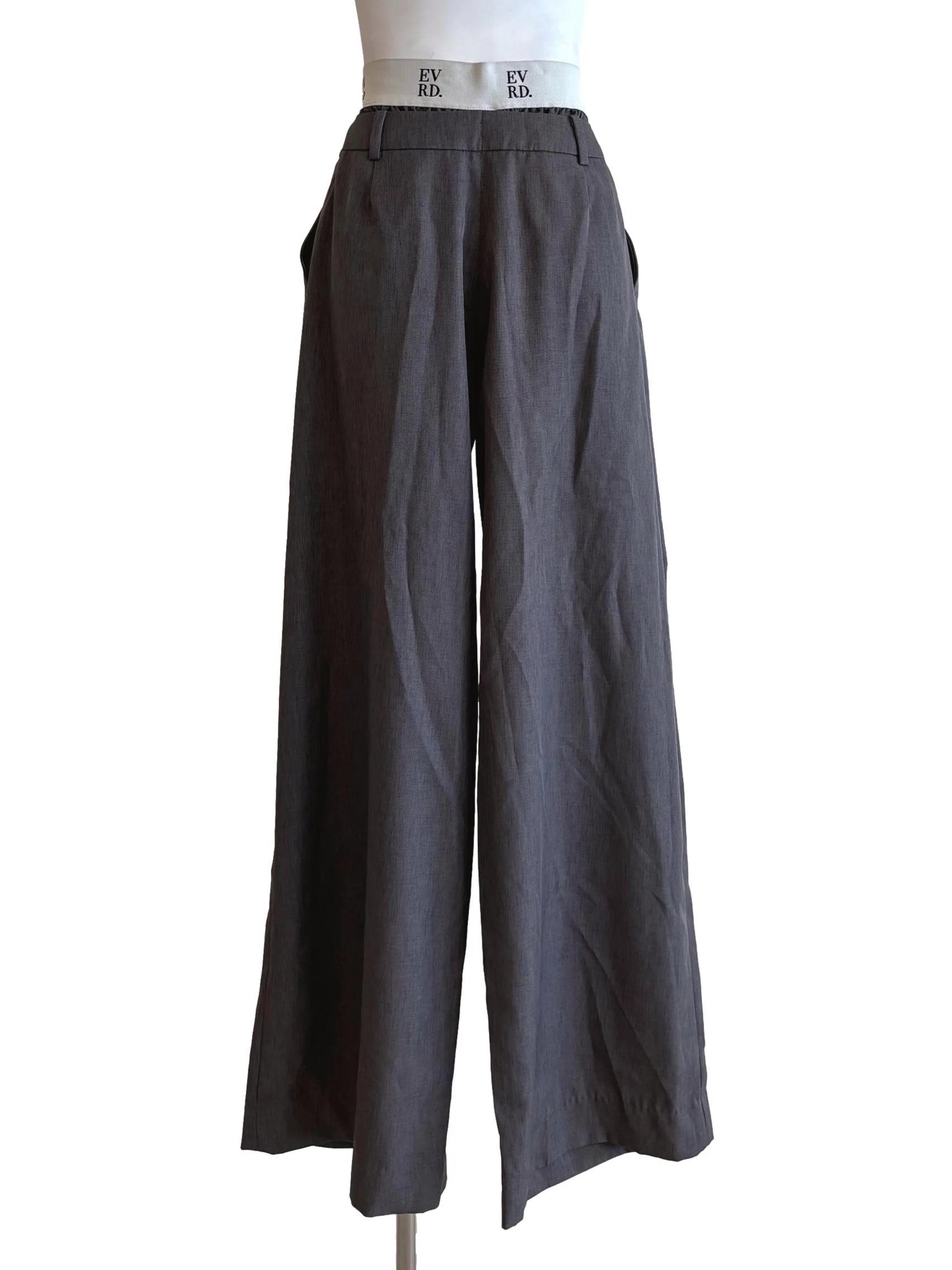 Pebble Grey Layered Waist Pants - Image 2