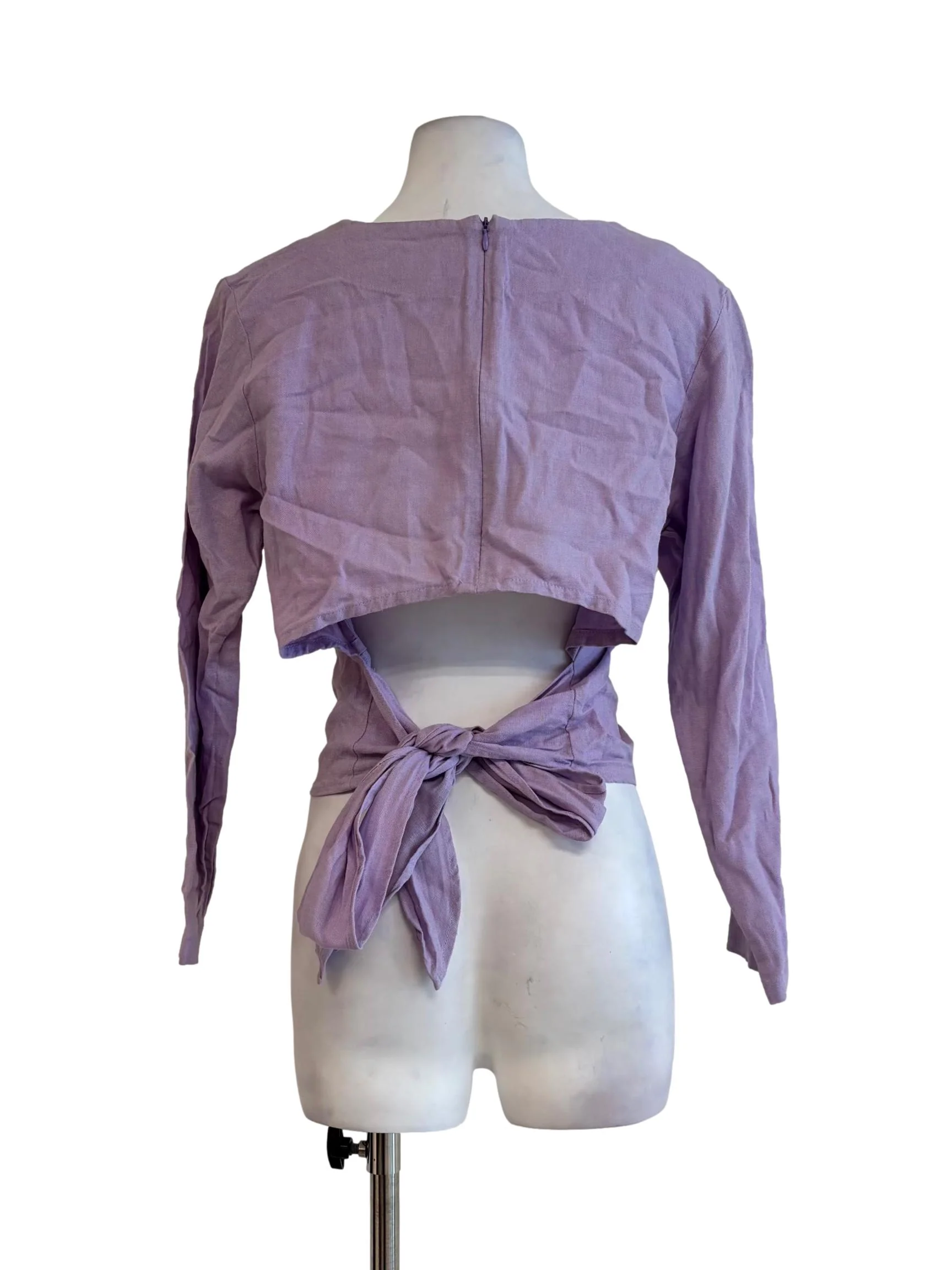Periwinkle Back Tie Long Sleeve Linen Top - Image 2