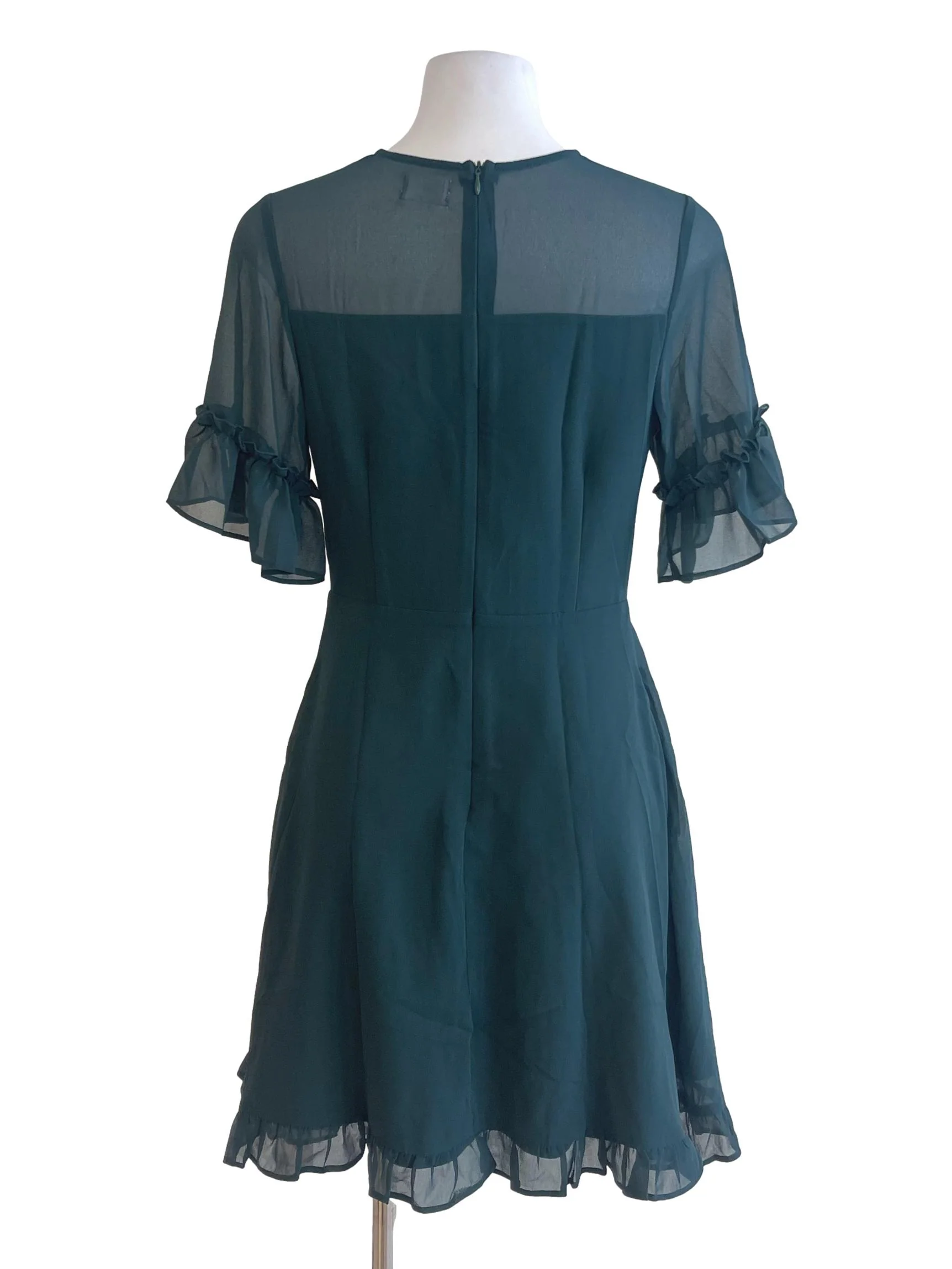 Pine Green Ruffle Sheer Dress - Image 2