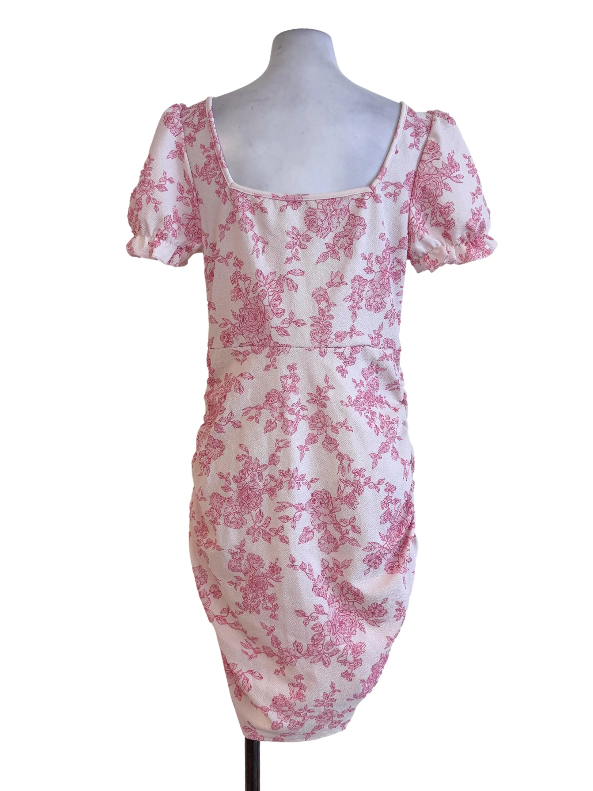Pink Floral Crinkle Lycra Ruched Dress - Image 2