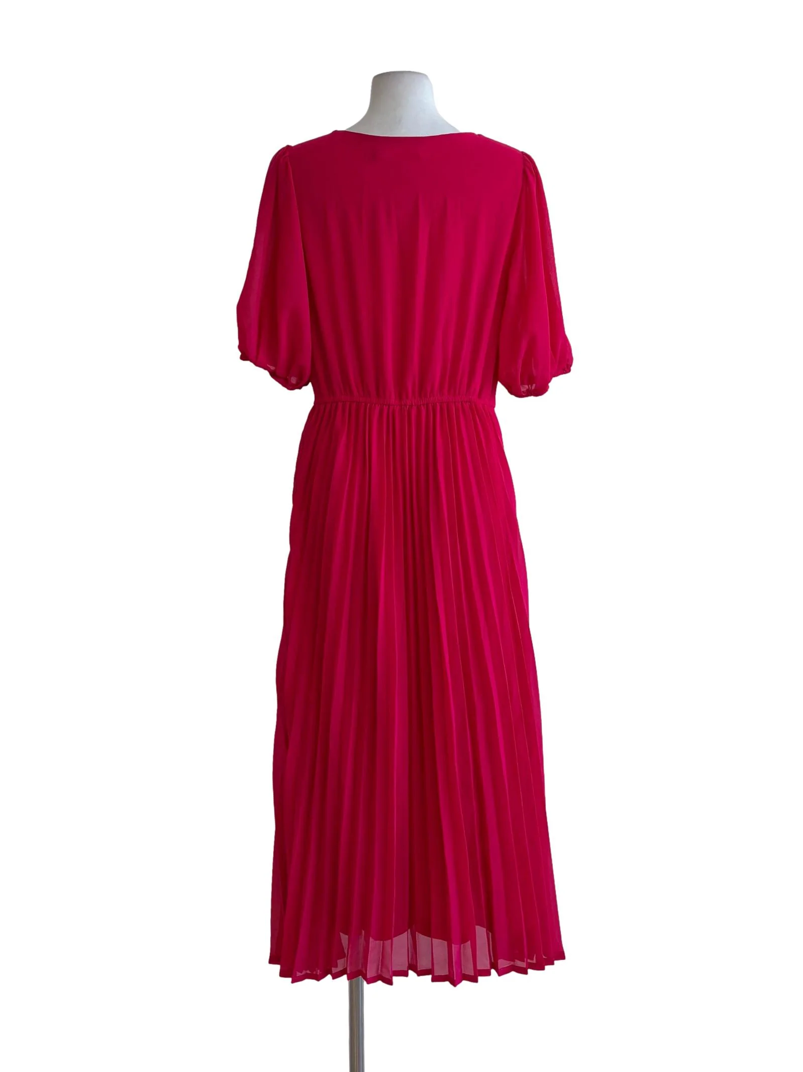 Pink Pleated Surplice Dress - Image 2