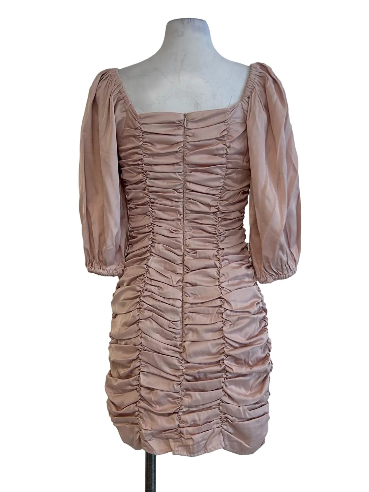 Peach Pink Ruched Mini Dress - Image 2
